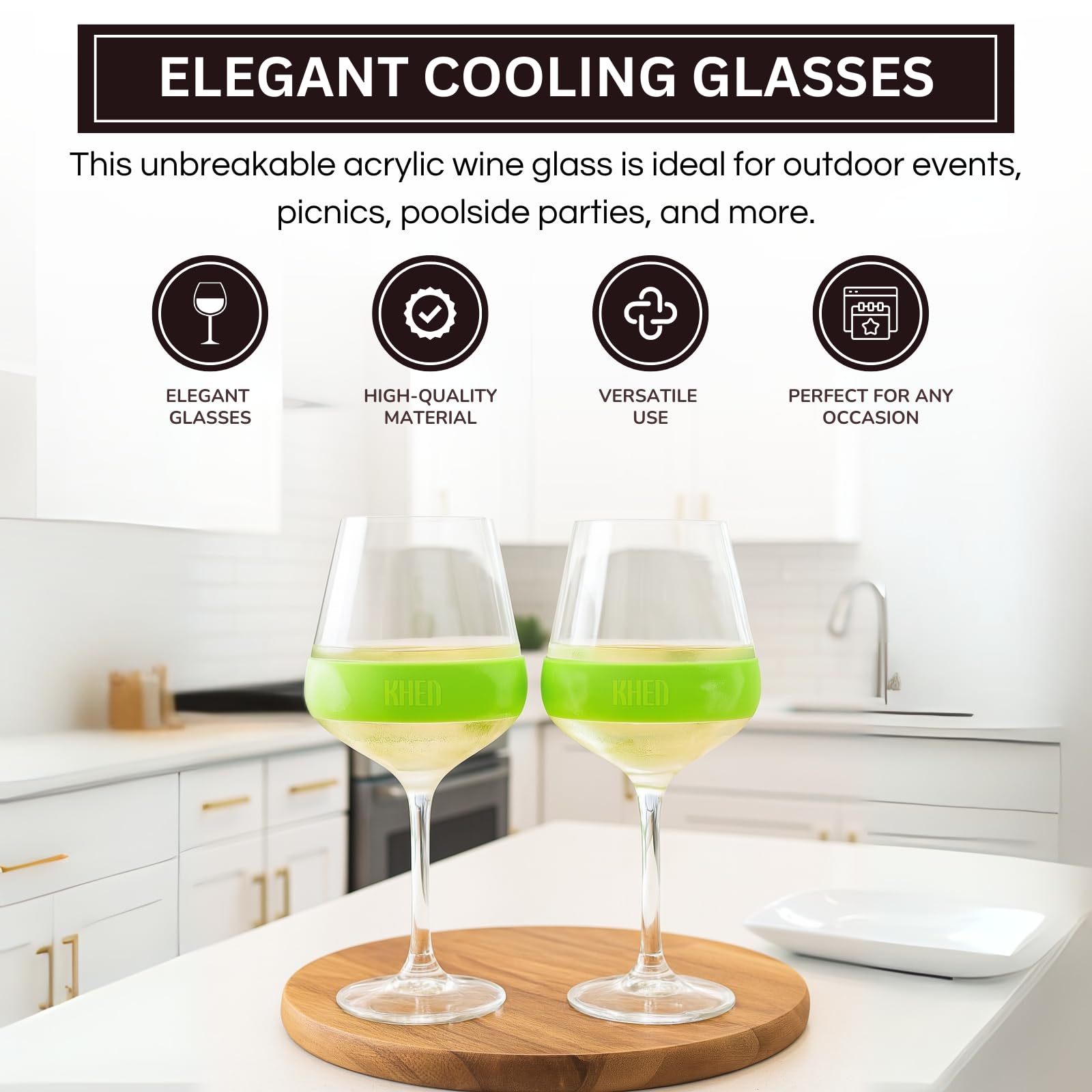 TEEK - Stemmed Acrylic Cooling Wine Glasses 14oz Set | Green HOME DECOR TEEK KS
