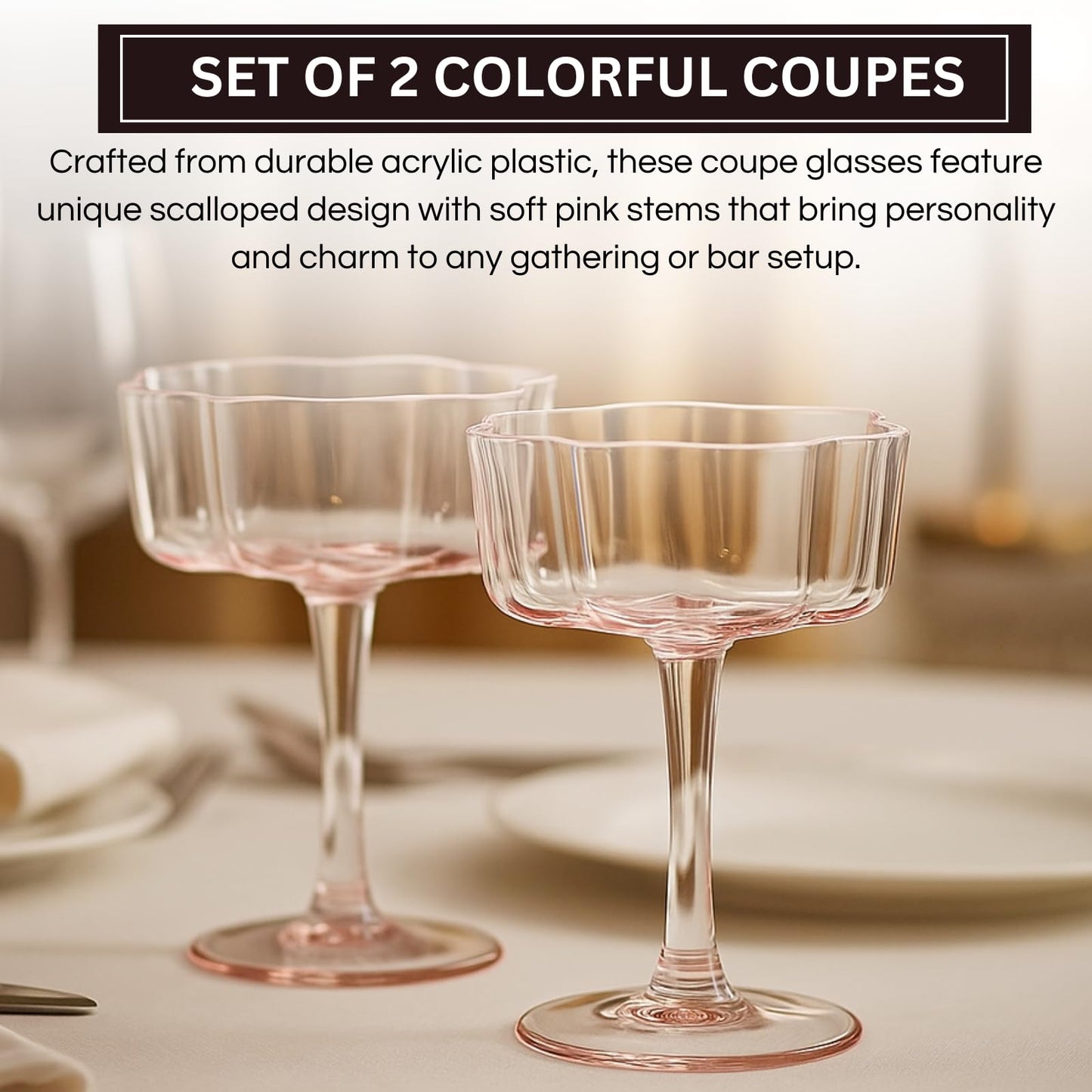 TEEK - Flower Wave Coupe Cocktail Colored Glasses Set | Blush Pink HOME DECOR TEEK KS