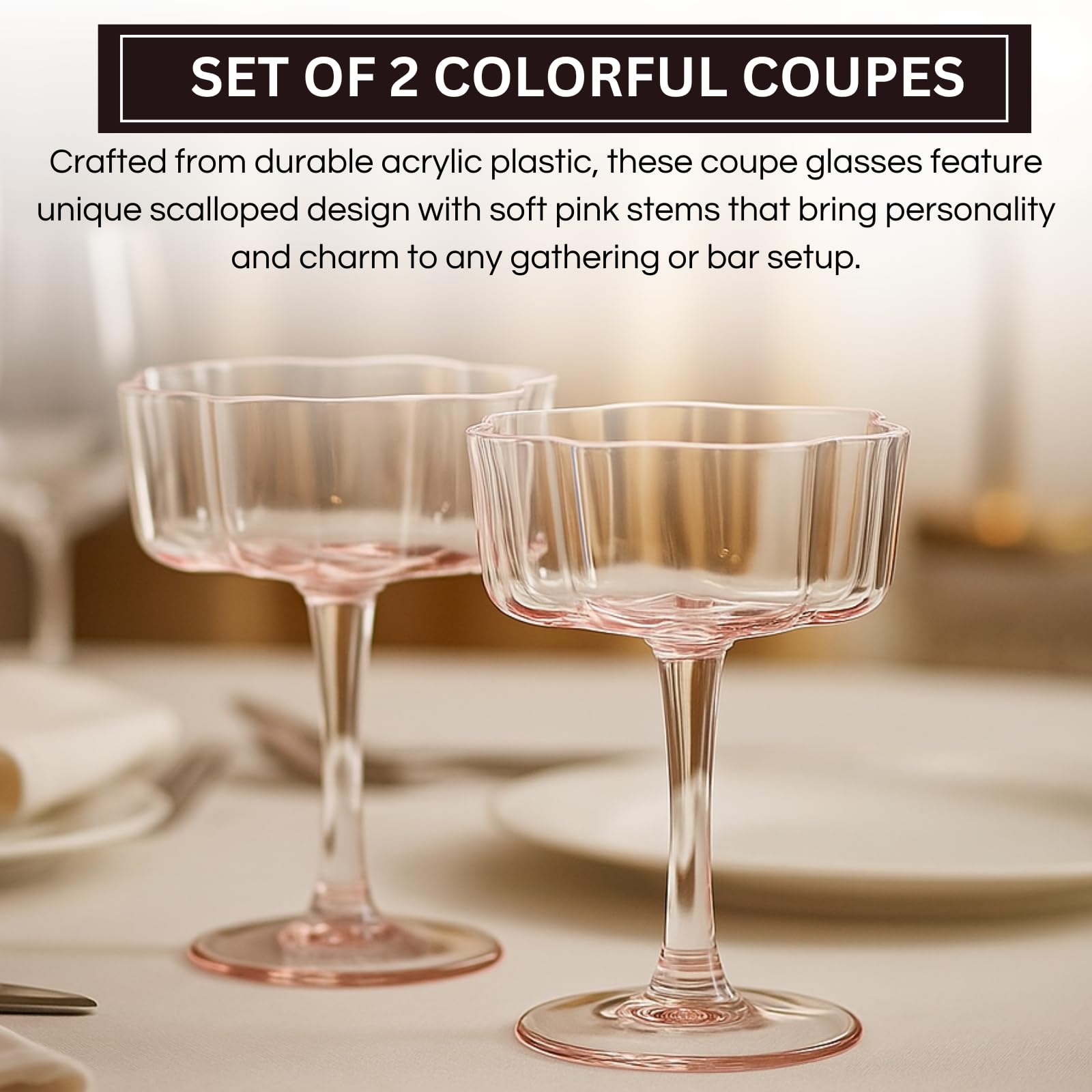 TEEK - Flower Wave Coupe Cocktail Colored Glasses Set | Blush Pink HOME DECOR TEEK KS