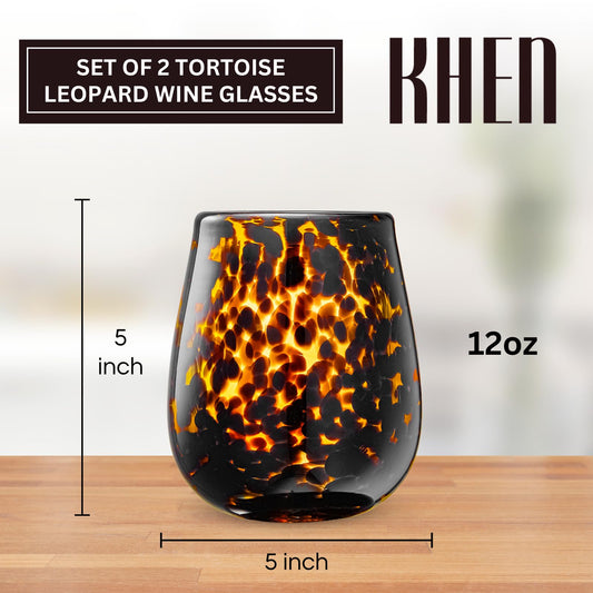 TEEK - Leopard Print Amber Colored Stemless Wine Glass Set HOME DECOR TEEK KS