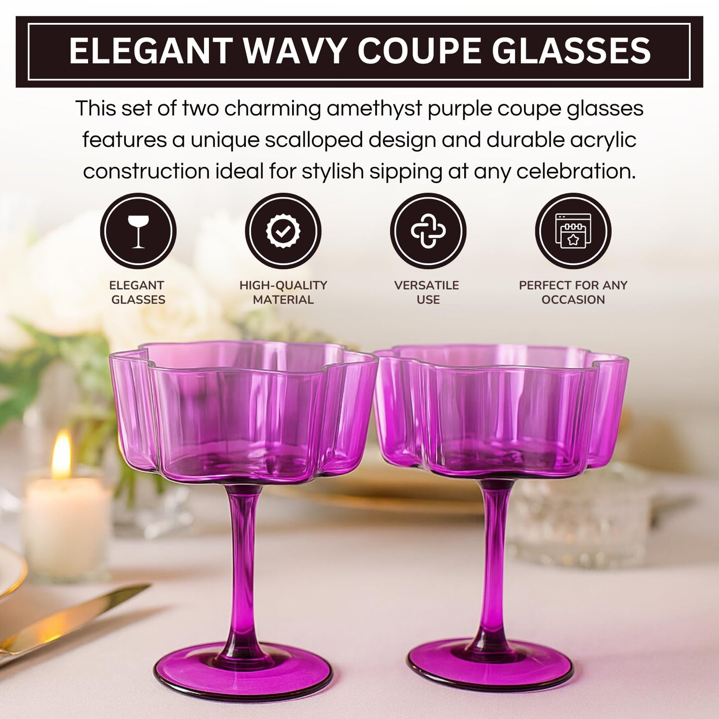 TEEK - Flower Wave Coupe Cocktail Colored Glasses Set | Amethyst Purple HOME DECOR TEEK KS