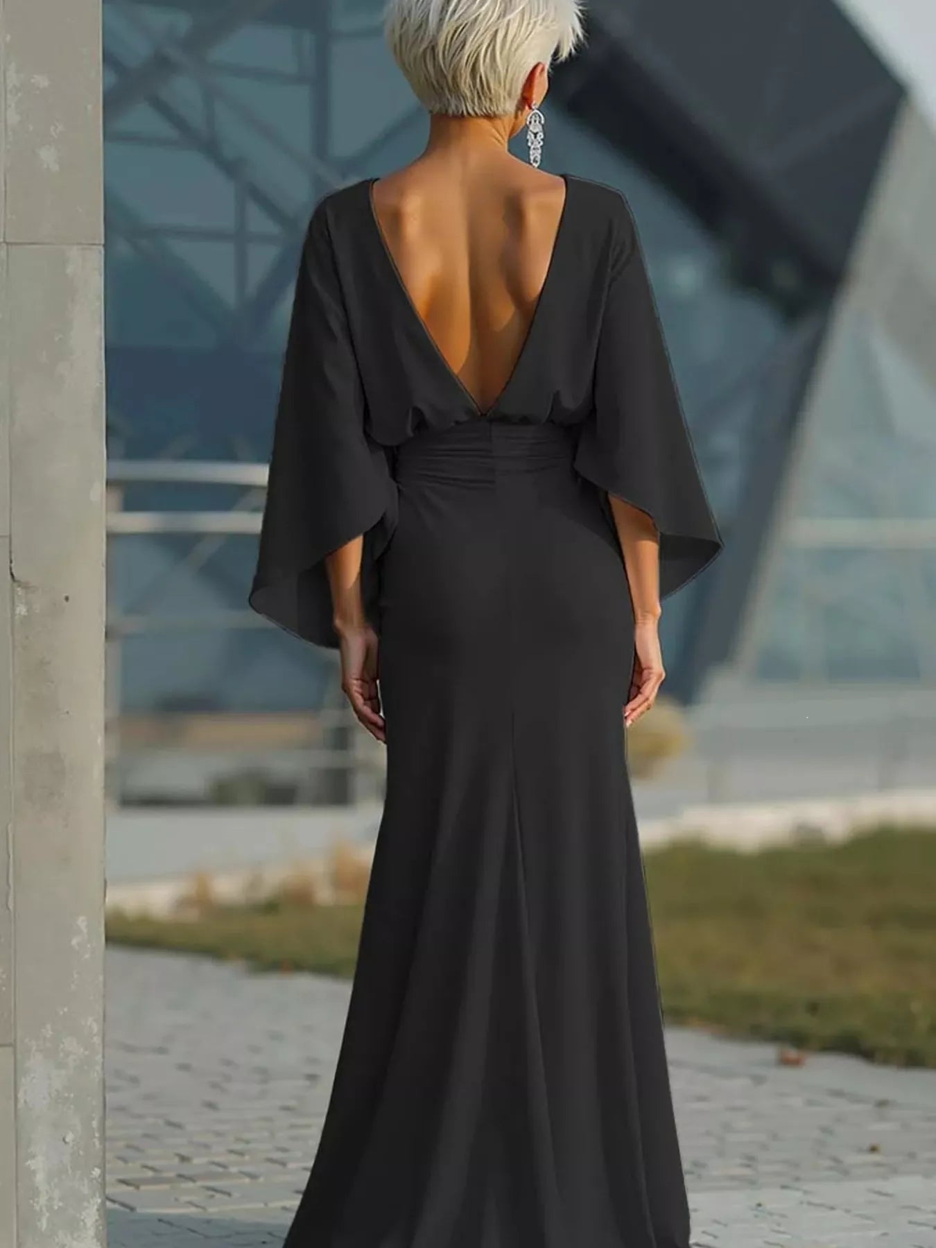 Batwing Sleeve Ruched Maxi Dress Trendsi