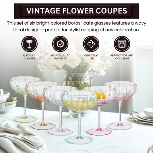 TEEK - Flower Coupe Cocktail Glasses Set | Bright Colors HOME DECOR TEEK KS