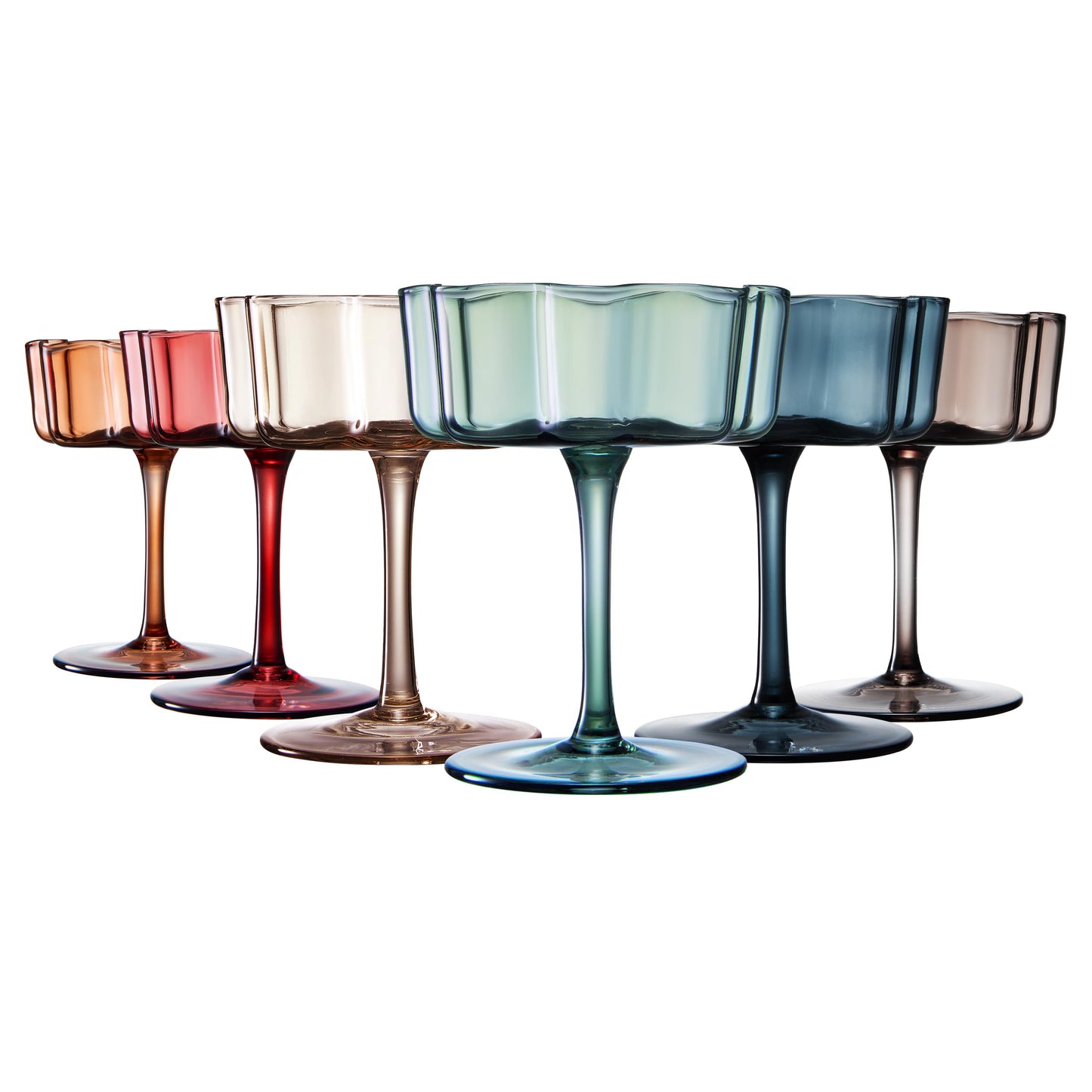 TEEK - Flower Wave Coupe Cocktail Colored Glasses Set | Muted Colors HOME DECOR TEEK KS