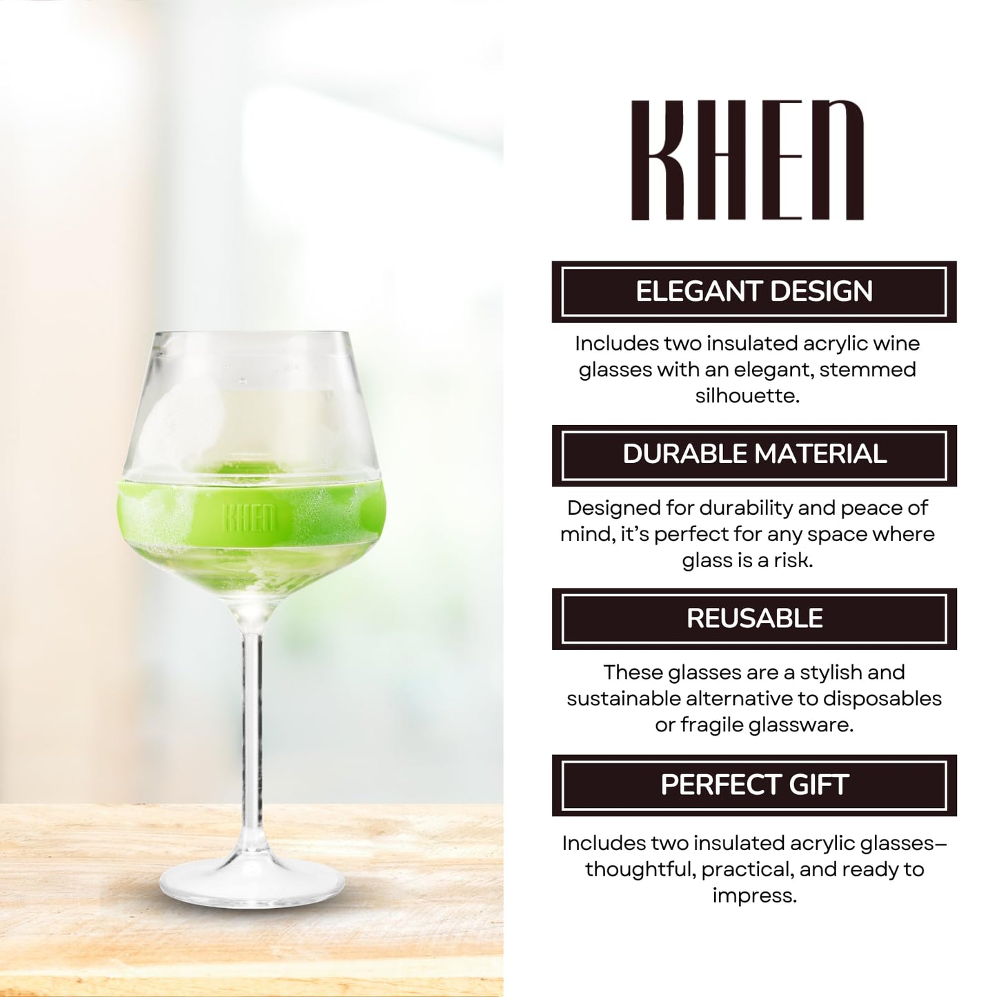 TEEK - Stemmed Acrylic Cooling Wine Glasses 14oz Set | Green HOME DECOR TEEK KS