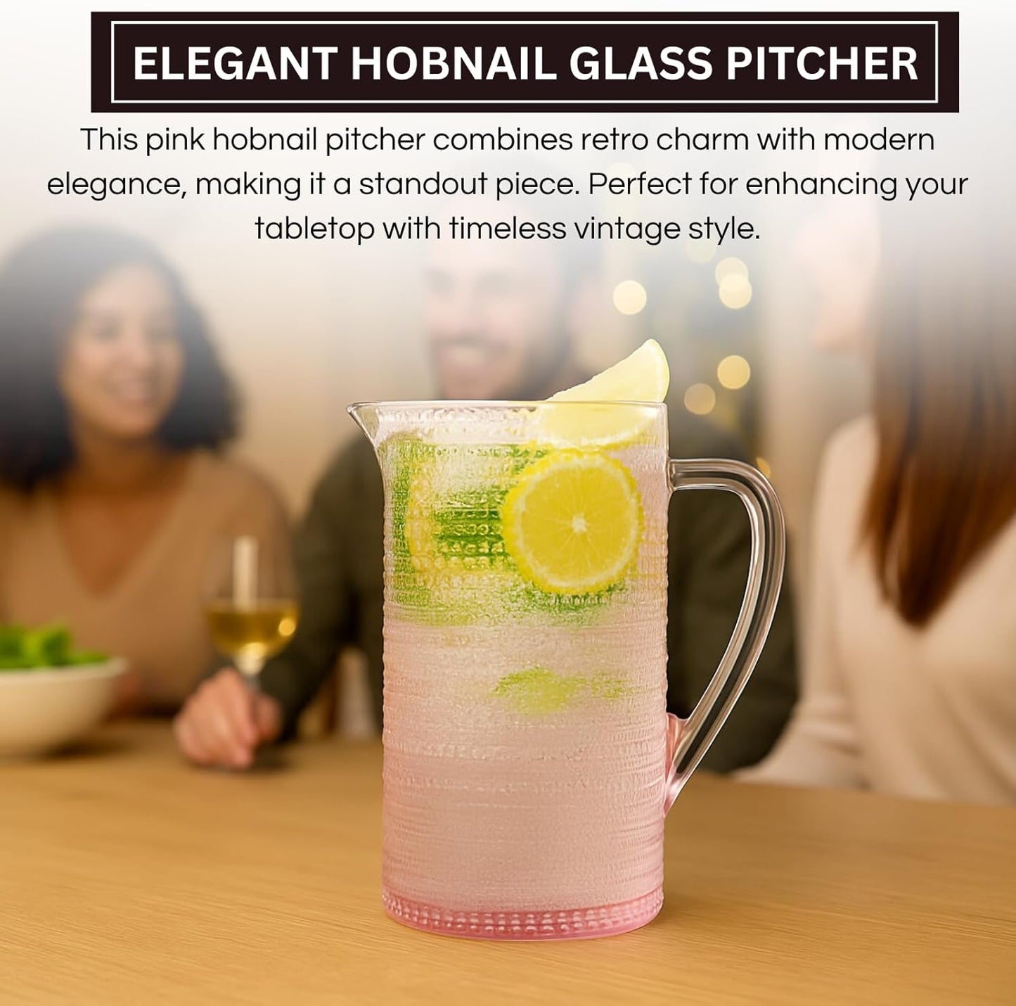 TEEK - Khen Hobnail Pitcher, Vintage Style Textured Borosilicate - 7.8 Inch Pink HOME DECOR TEEK KS