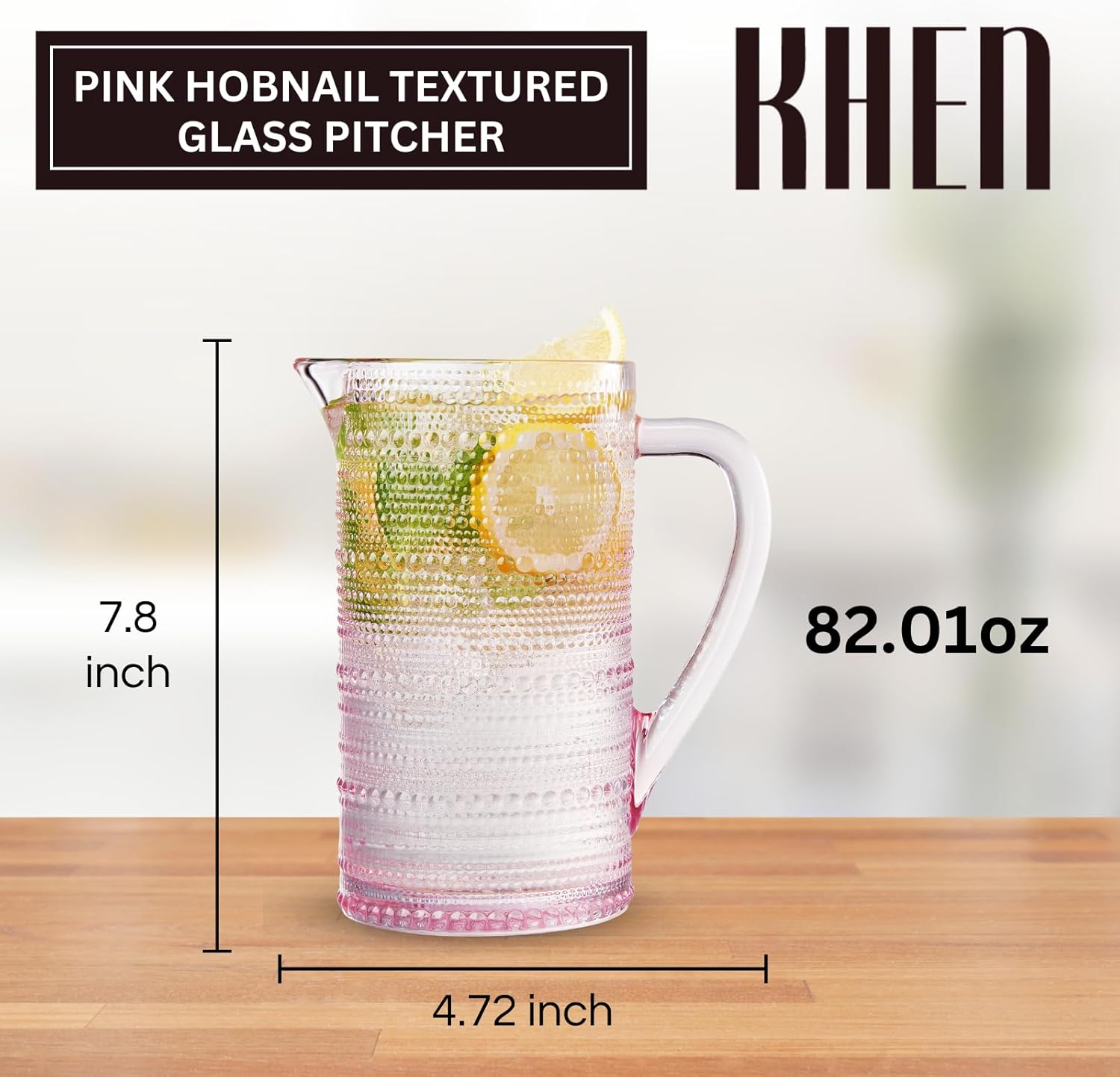 TEEK - Khen Hobnail Pitcher, Vintage Style Textured Borosilicate - 7.8 Inch Pink HOME DECOR TEEK KS