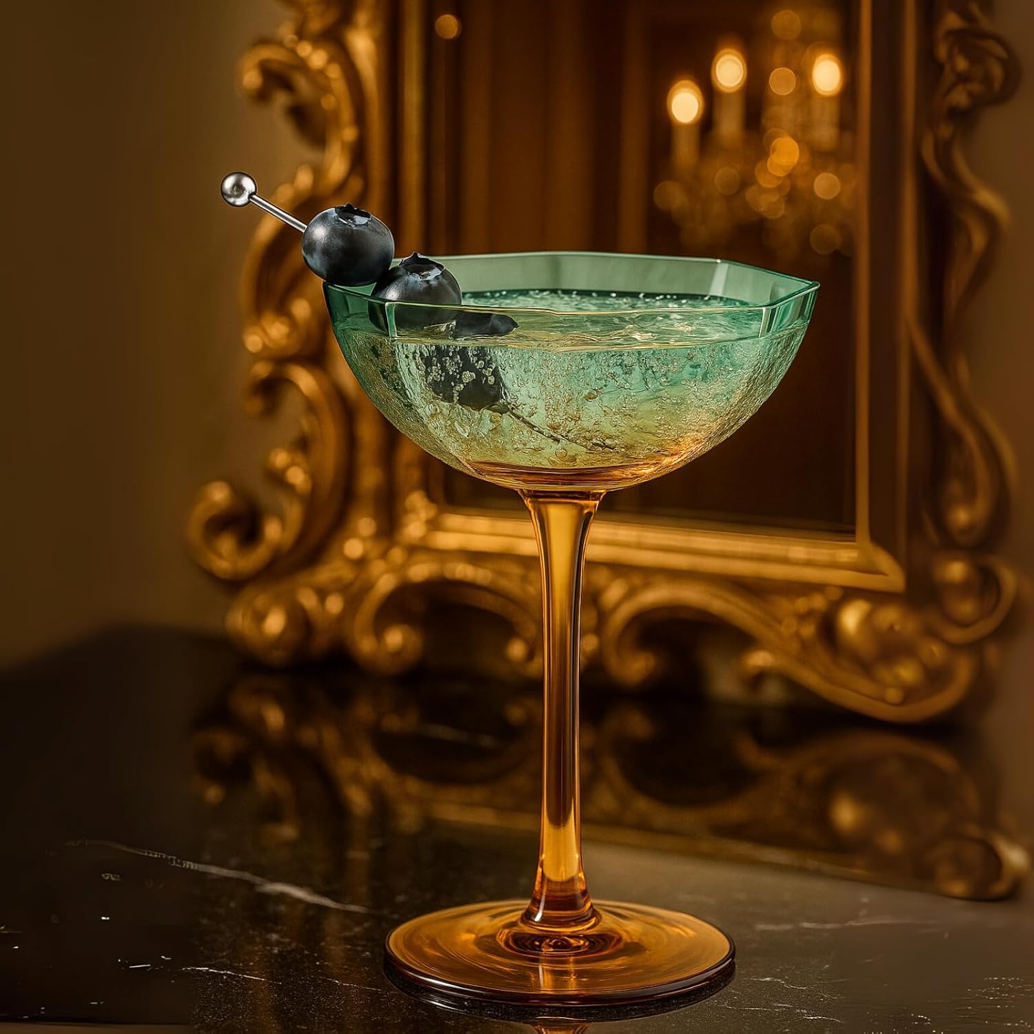 TEEK - Hexagonal Coupe Glasses Set | Teal + Brown HOME DECOR TEEK KS