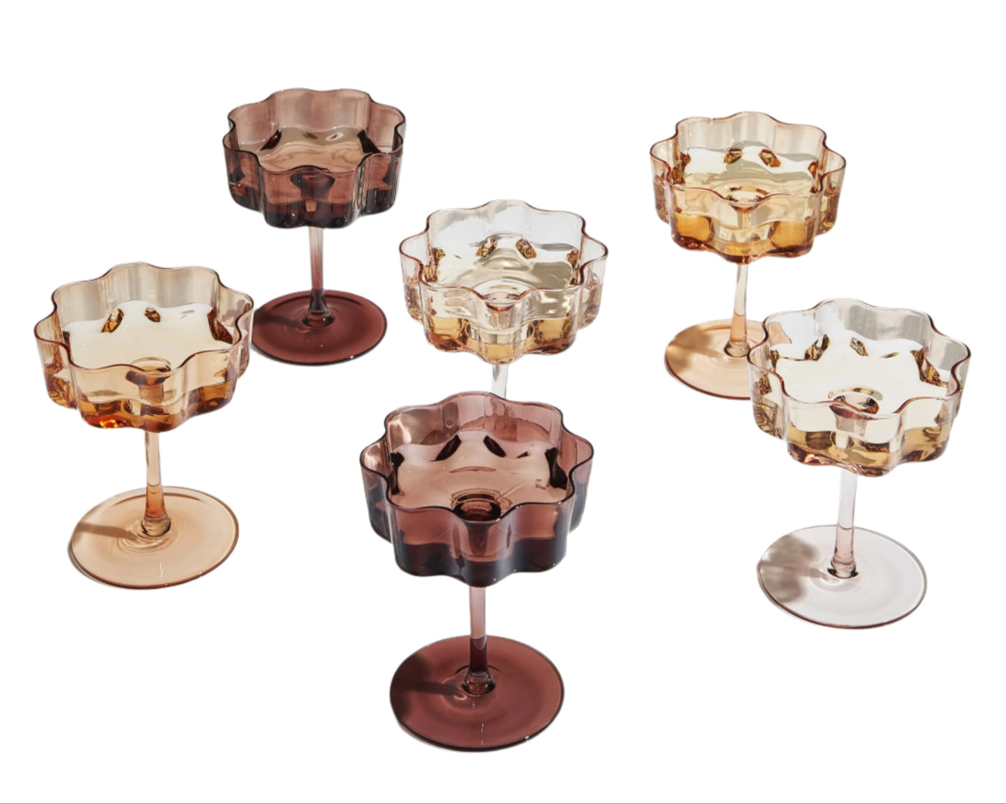 TEEK - Flower Wave Coupe Cocktail Colored Glasses Set | Venus Brown HOME DECOR TEEK KS