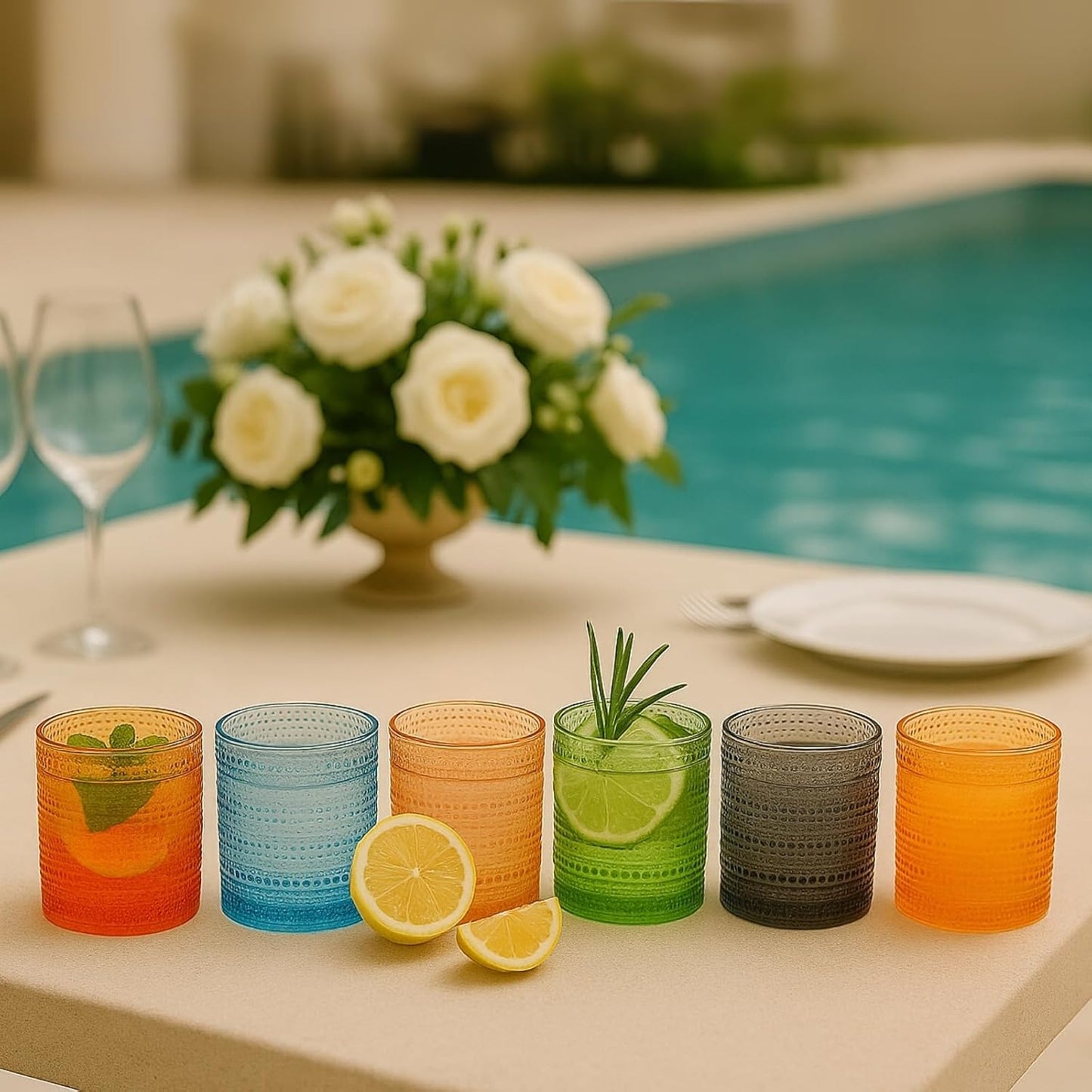 TEEK - Retro-Inspired Hobnail Acrylic Lowball Glasses Set HOME DECOR TEEK KS