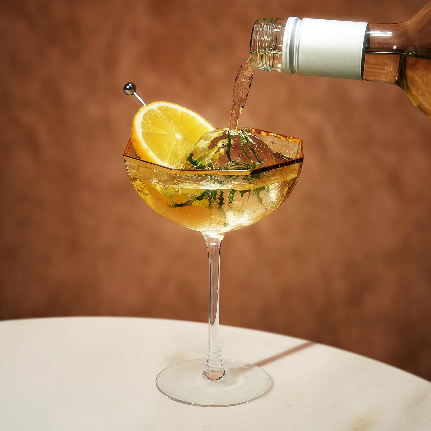 TEEK - Vintage Octagonal Champagne Coupe Cocktail Glasses Set | Gold Rim HOME DECOR TEEK KS