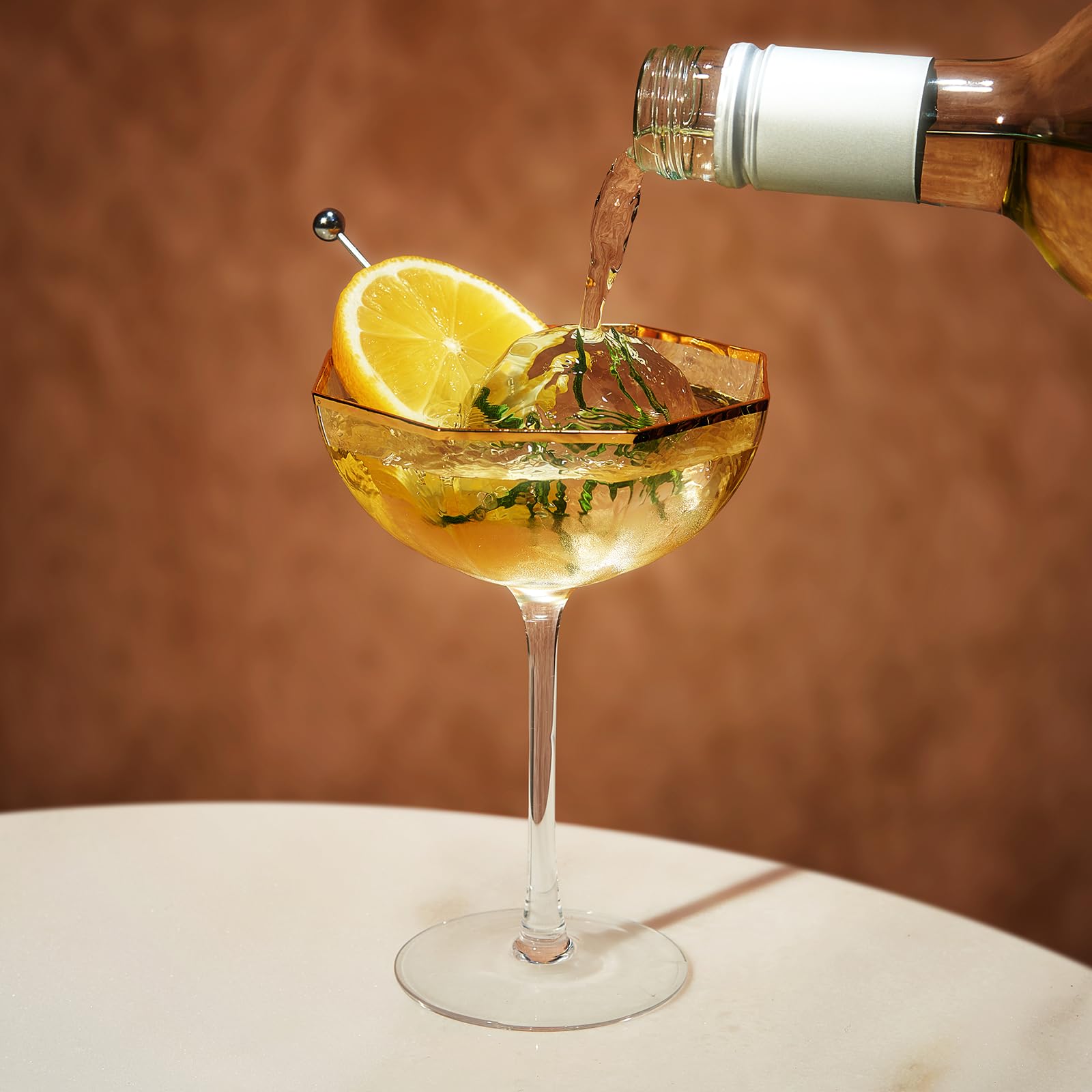 TEEK - Vintage Octagonal Champagne Coupe Cocktail Glasses Set | Gold Rim HOME DECOR TEEK KS