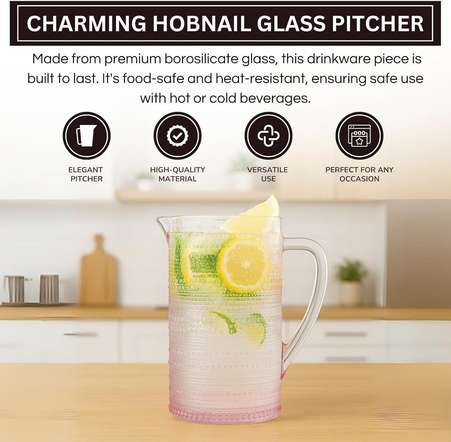 TEEK - Khen Hobnail Pitcher, Vintage Style Textured Borosilicate - 7.8 Inch Pink HOME DECOR TEEK KS