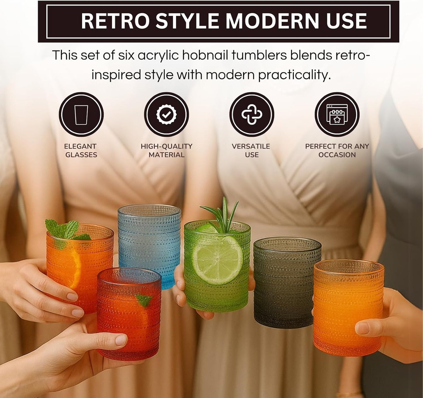 TEEK - Retro-Inspired Hobnail Acrylic Lowball Glasses Set HOME DECOR TEEK KS