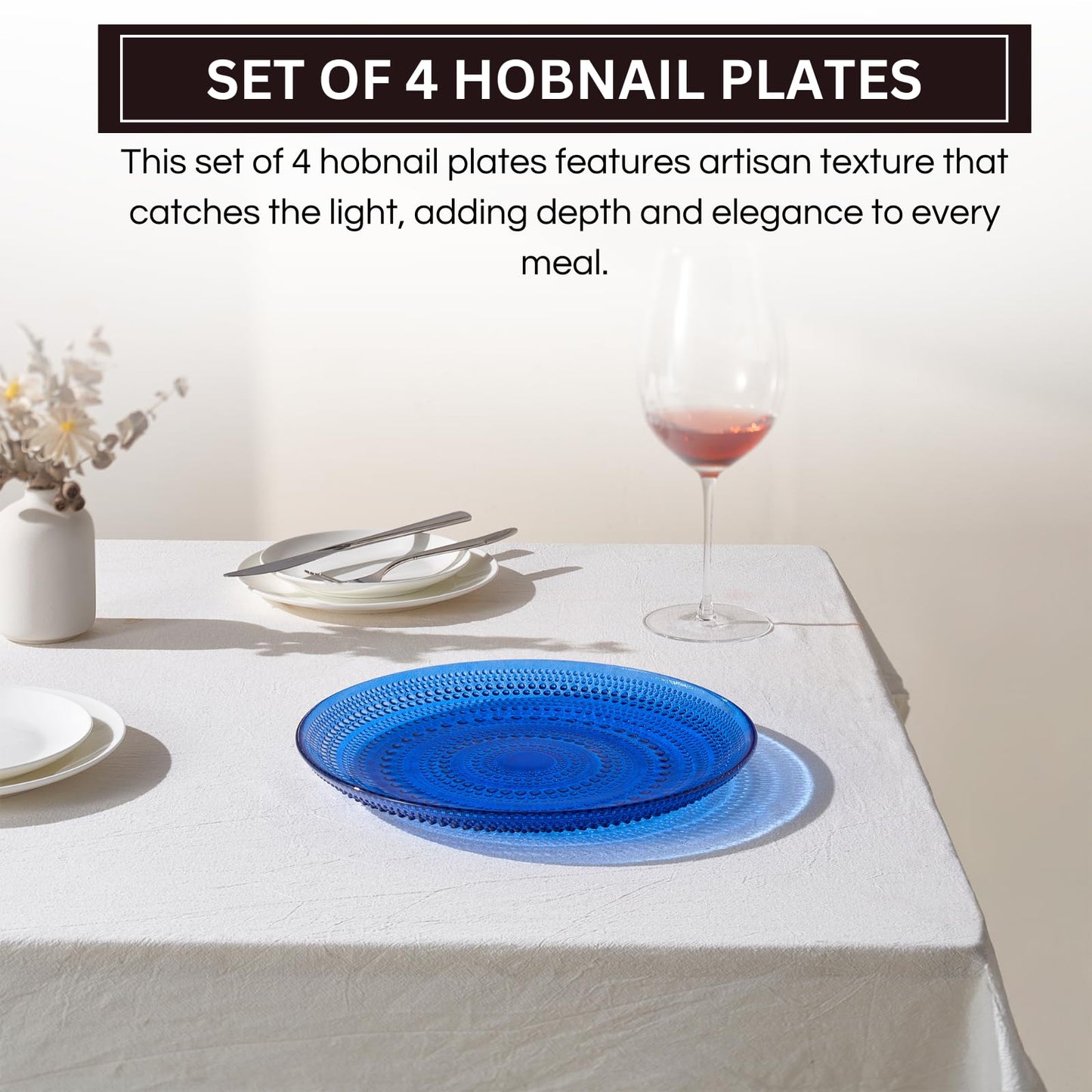 TEEK - Glass Hobnail Dinner Charger Plates Set | Dark Blue HOME DECOR TEEK KS