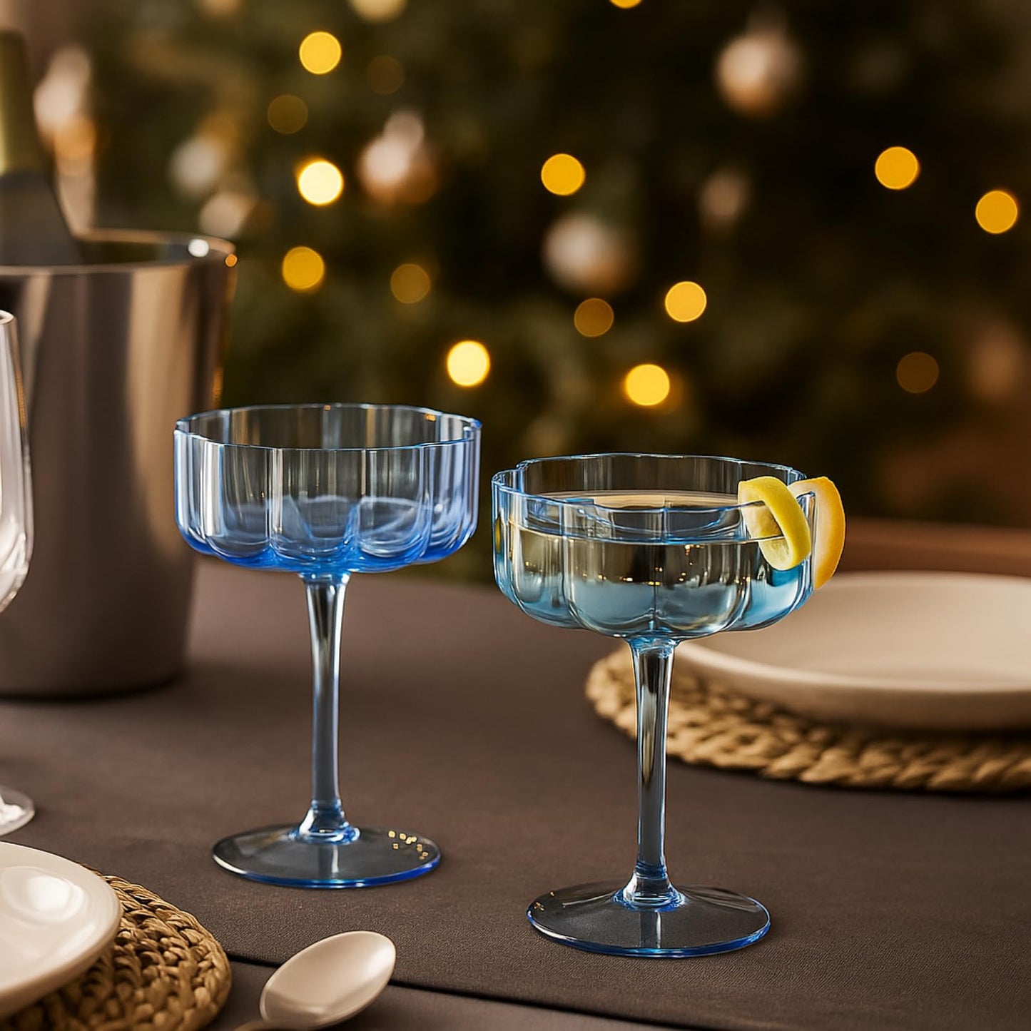 TEEK - Flower Wave Coupe Cocktail Colored Glasses Set | Cobalt Blue HOME DECOR TEEK KS