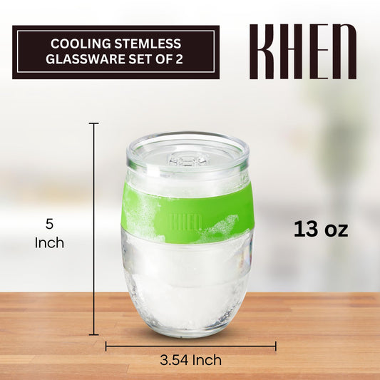 TEEK - Stemless Acrylic Cooling Wine Glasses Set | Green HOME DECOR TEEK KS