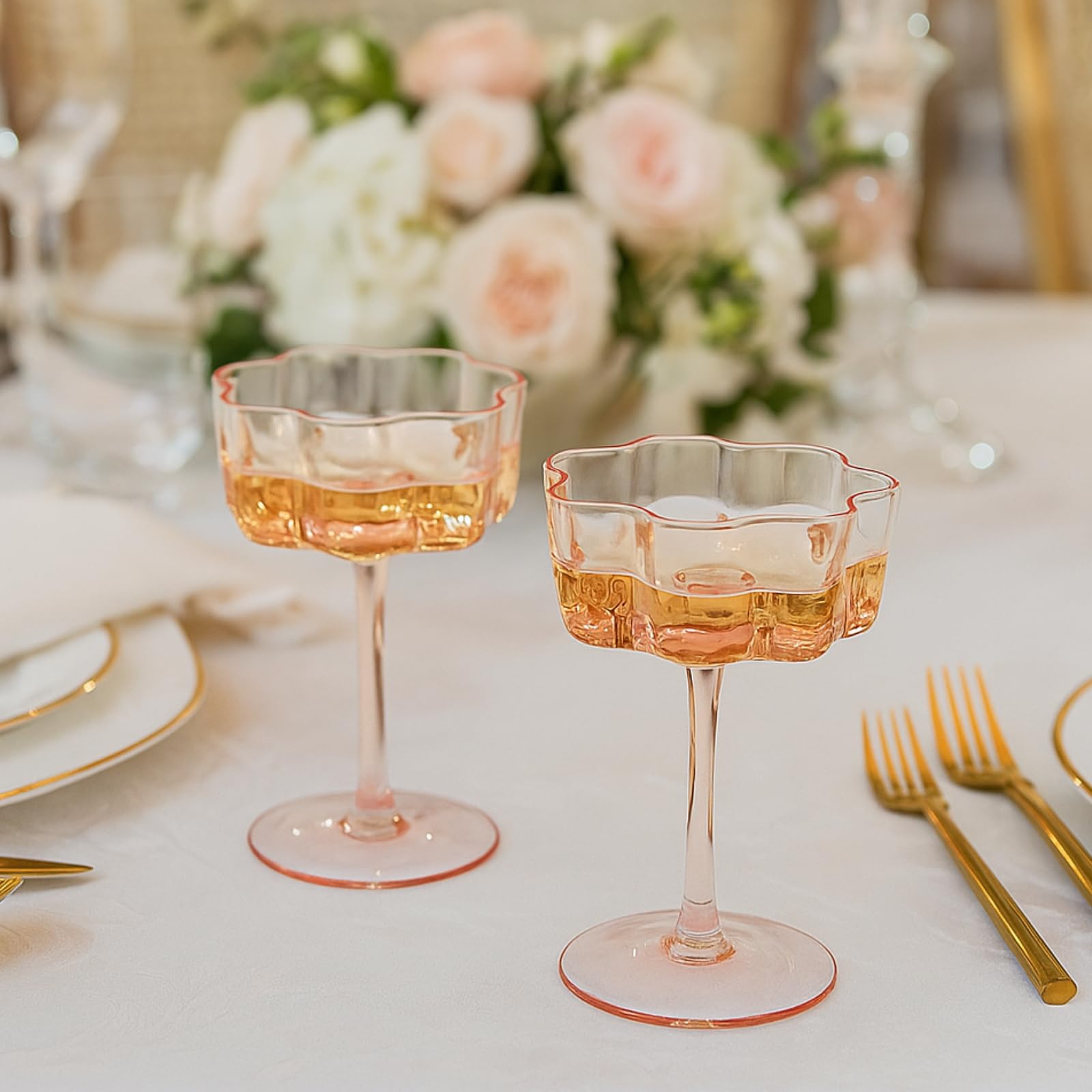 TEEK - Flower Wave Coupe Cocktail Colored Glasses Set | Blush Pink HOME DECOR TEEK KS