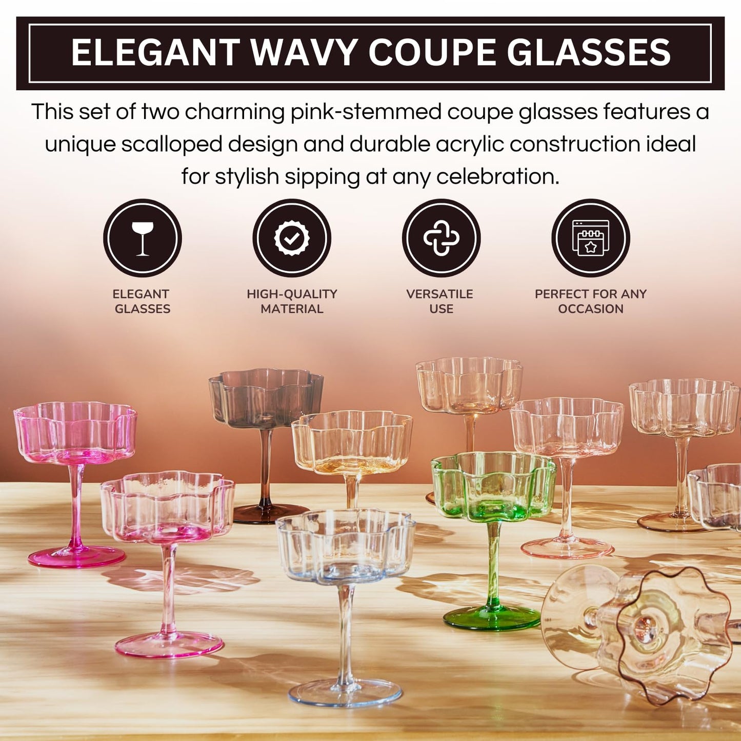 TEEK - Flower Wave Coupe Cocktail Colored Glasses Set | Blush Pink HOME DECOR TEEK KS