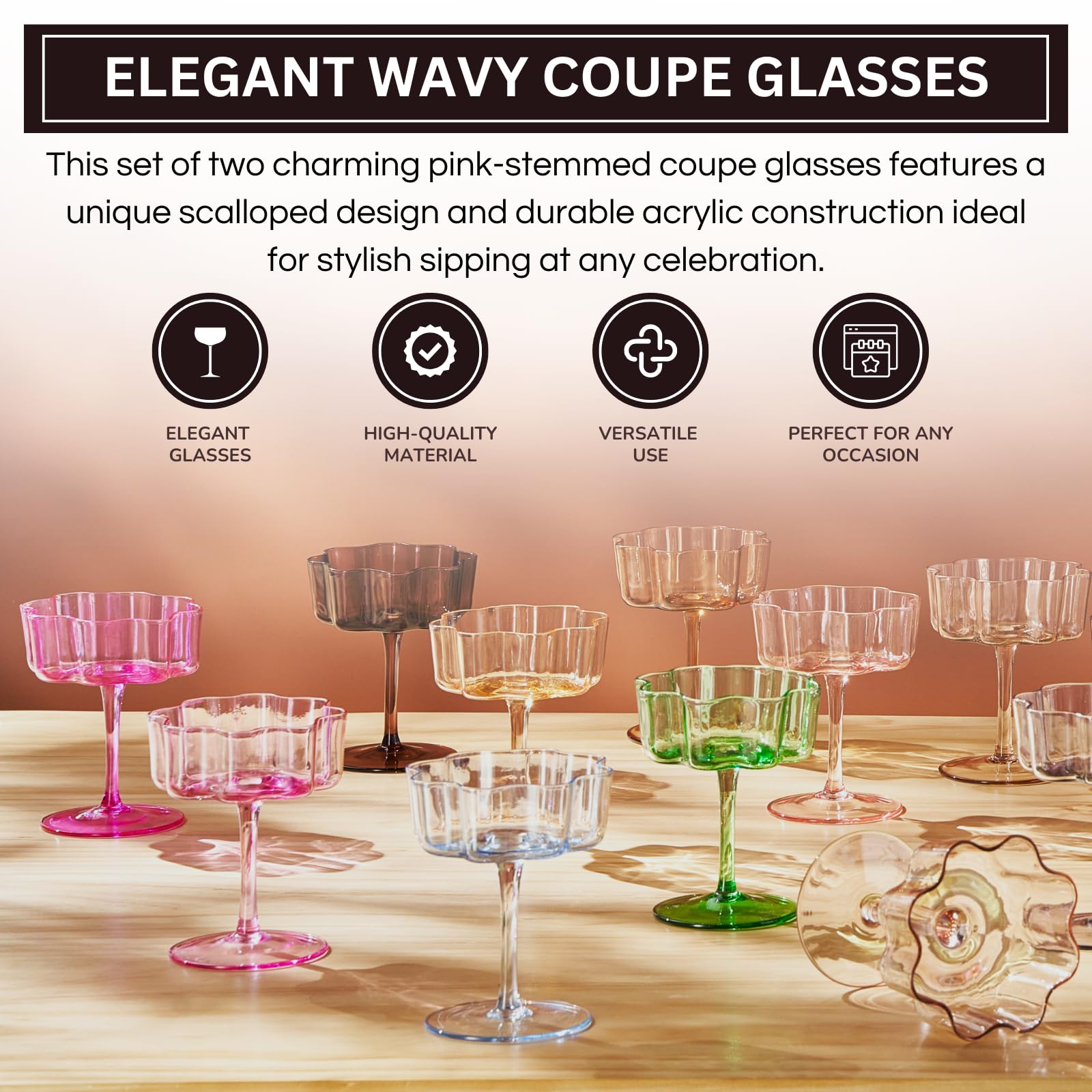 TEEK - Flower Wave Coupe Cocktail Colored Glasses Set | Blush Pink HOME DECOR TEEK KS