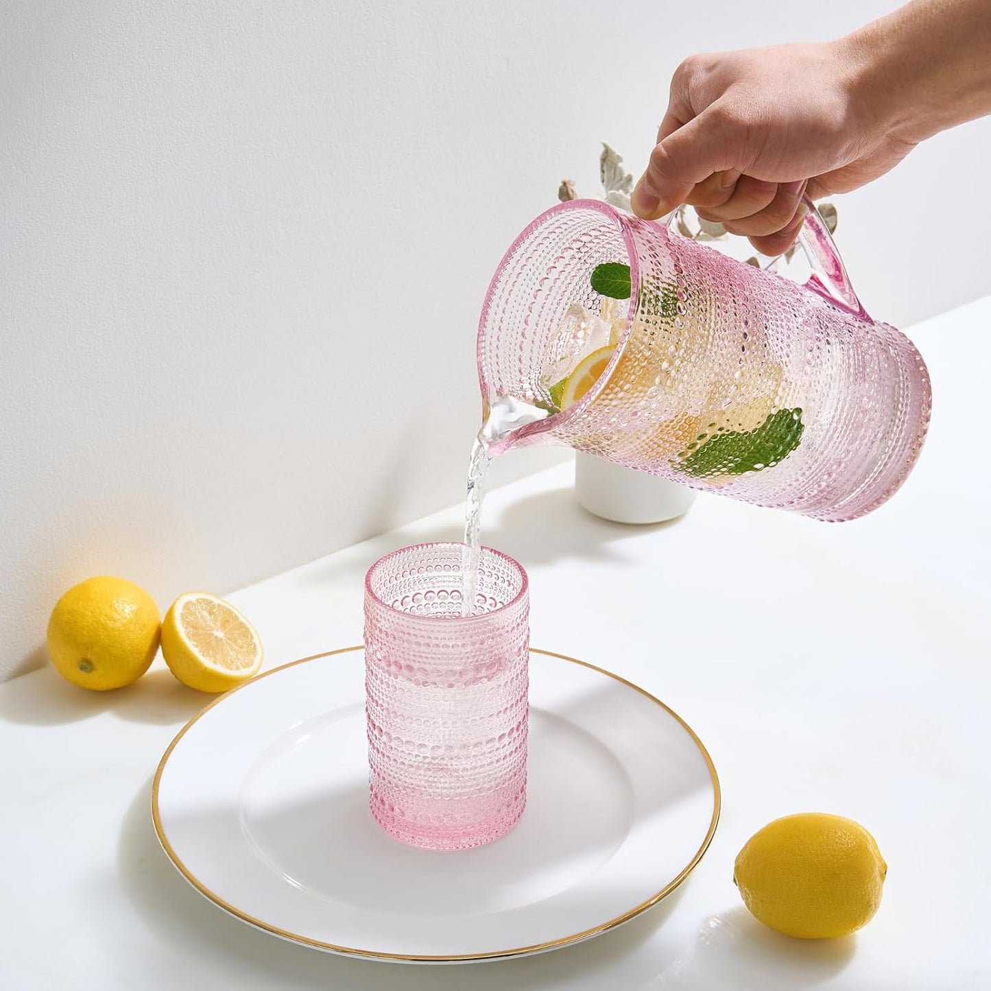 TEEK - Khen Hobnail Pitcher, Vintage Style Textured Borosilicate - 7.8 Inch Pink HOME DECOR TEEK KS