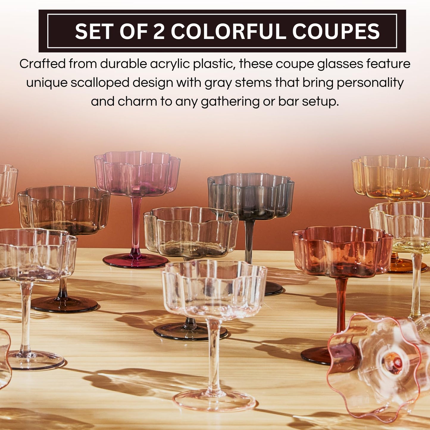 TEEK - Flower Wave Coupe Cocktail Colored Glasses Set | Grey HOME DECOR TEEK KS