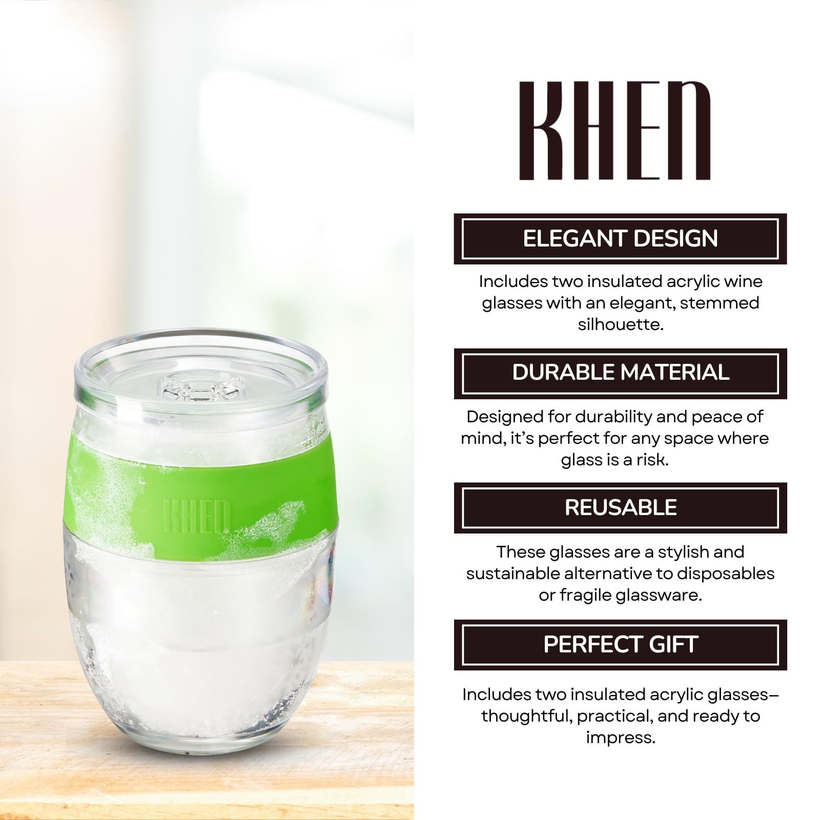 TEEK - Stemless Acrylic Cooling Wine Glasses Set | Green HOME DECOR TEEK KS