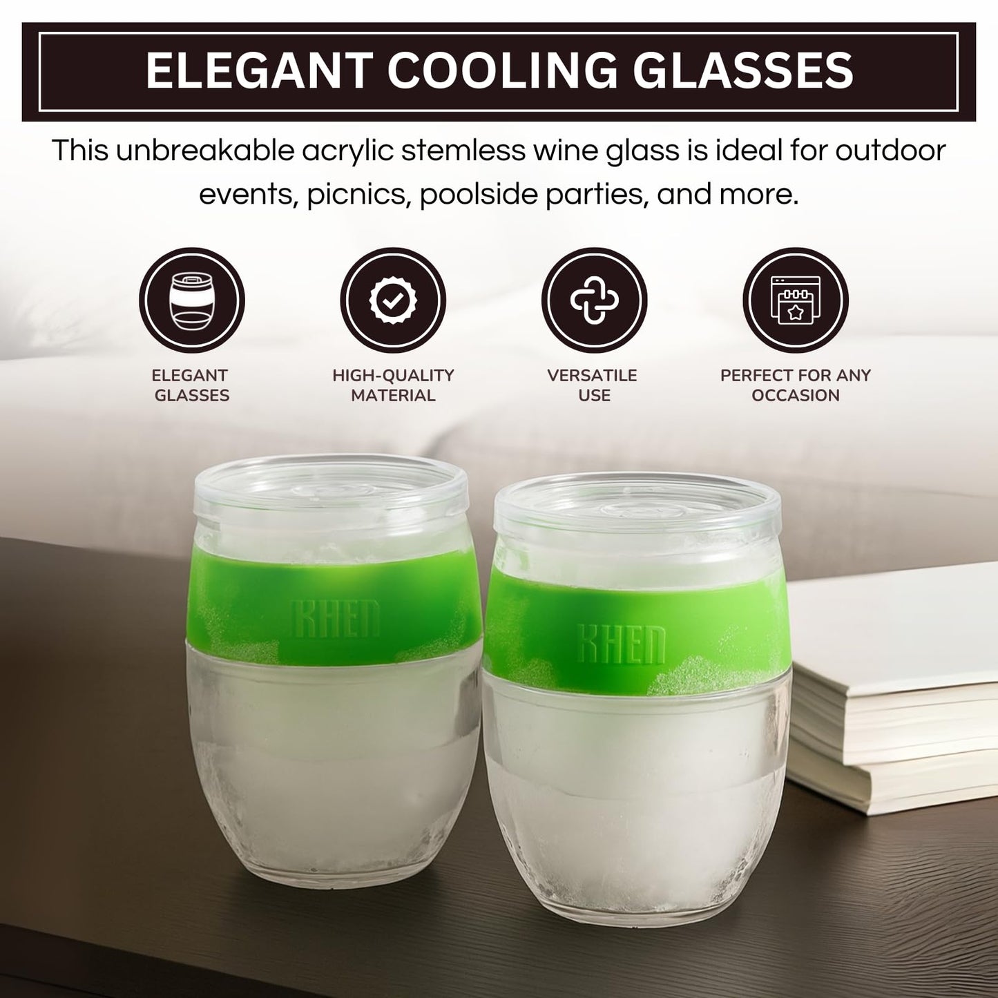 TEEK - Stemless Acrylic Cooling Wine Glasses Set | Green HOME DECOR TEEK KS