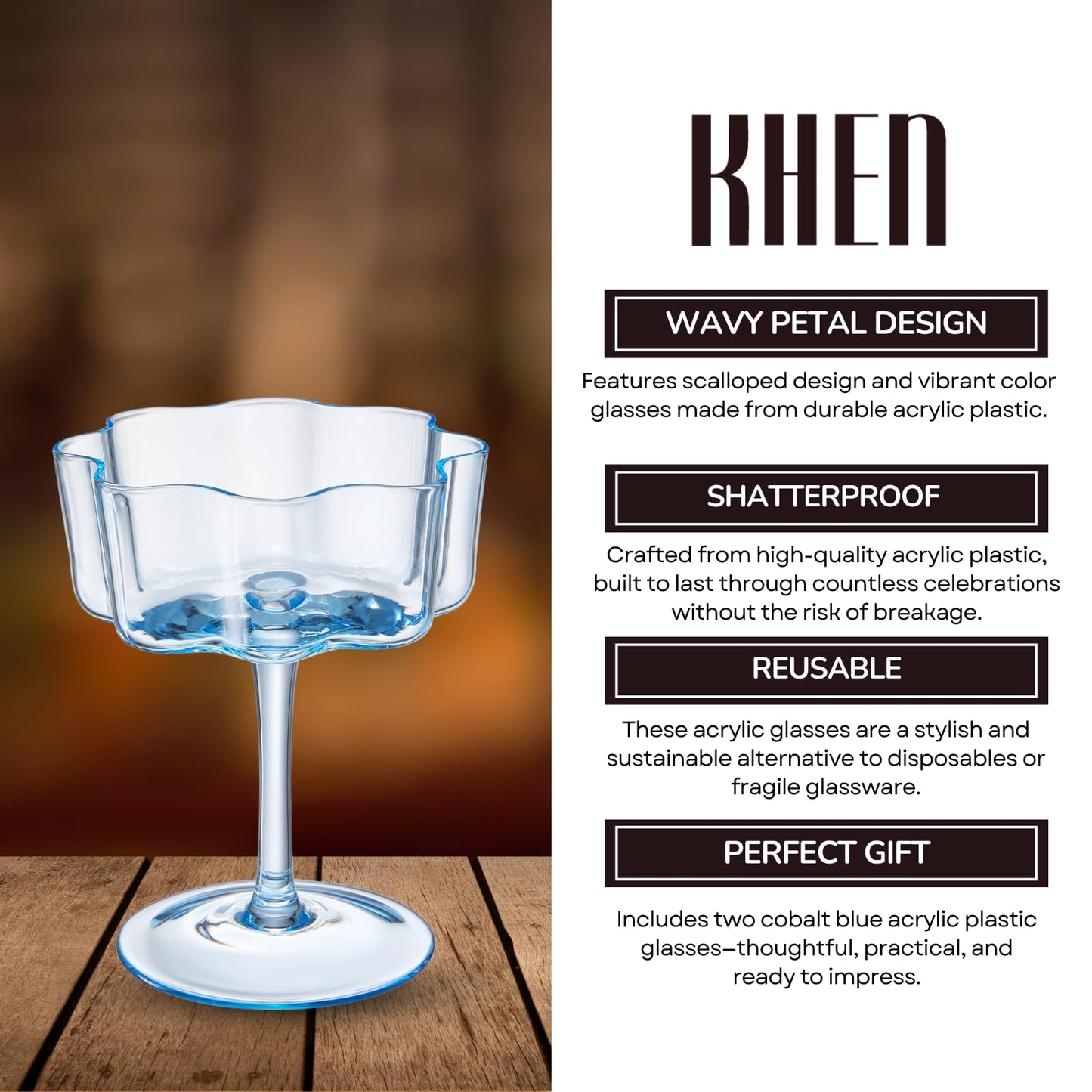 TEEK - Flower Wave Coupe Cocktail Colored Glasses Set | Cobalt Blue HOME DECOR TEEK KS