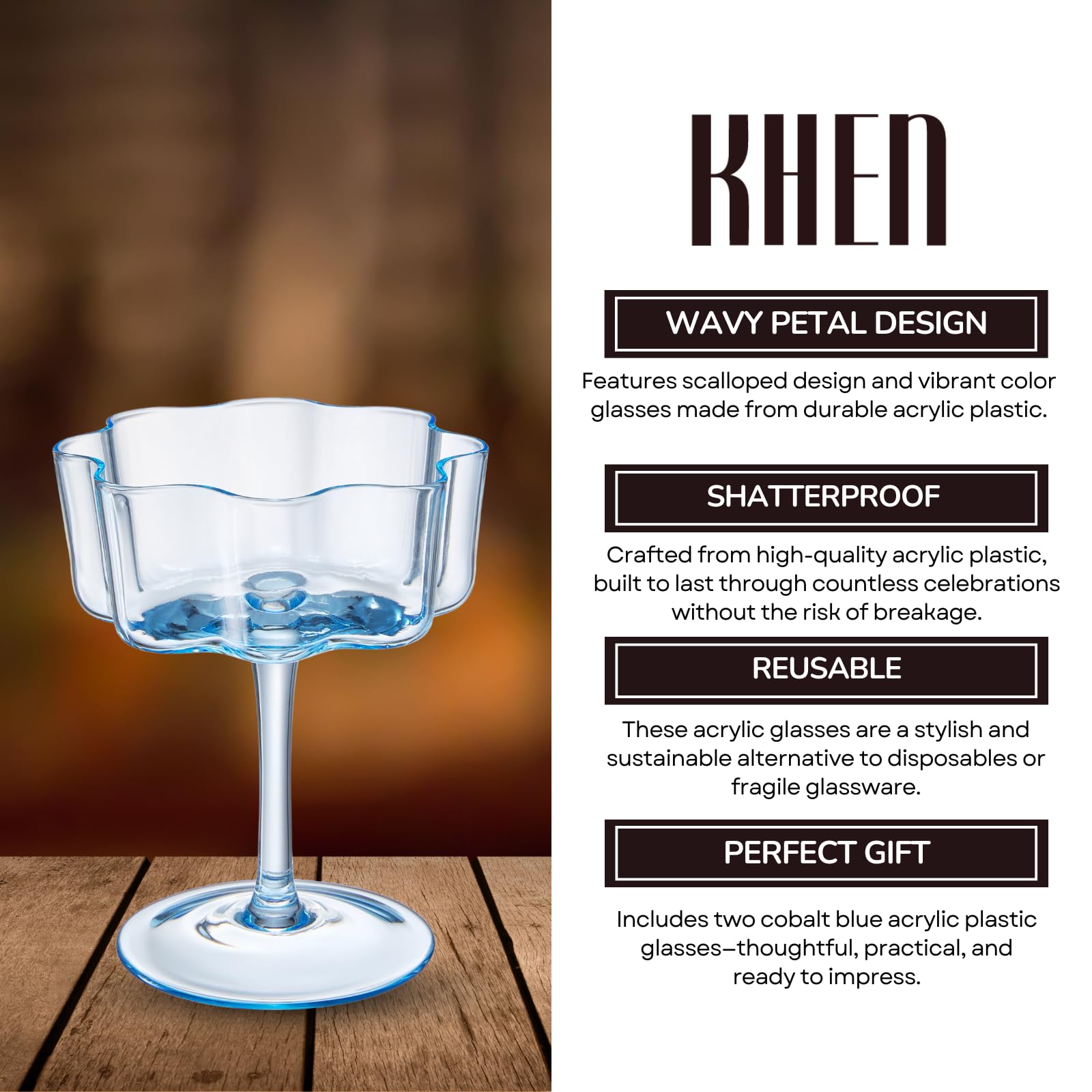 TEEK - Flower Wave Coupe Cocktail Colored Glasses Set | Cobalt Blue HOME DECOR TEEK KS