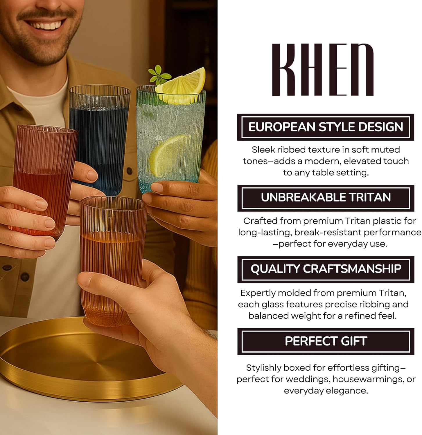 TEEK - Shatterproof European Ribbed Drinking Glasses Set HOME DECOR TEEK KS