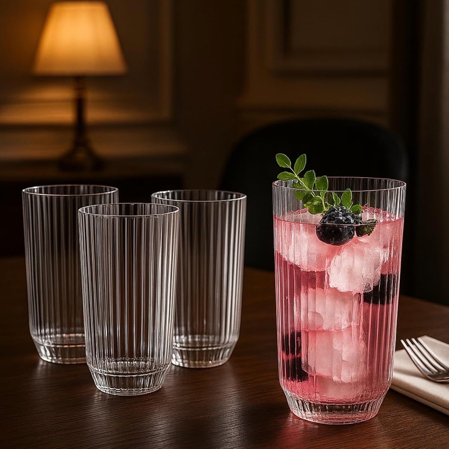 TEEK - Khen Shatterproof Ribbed - Set of 4 Clear 12oz Tritan Tumblers HOME DECOR TEEK KS