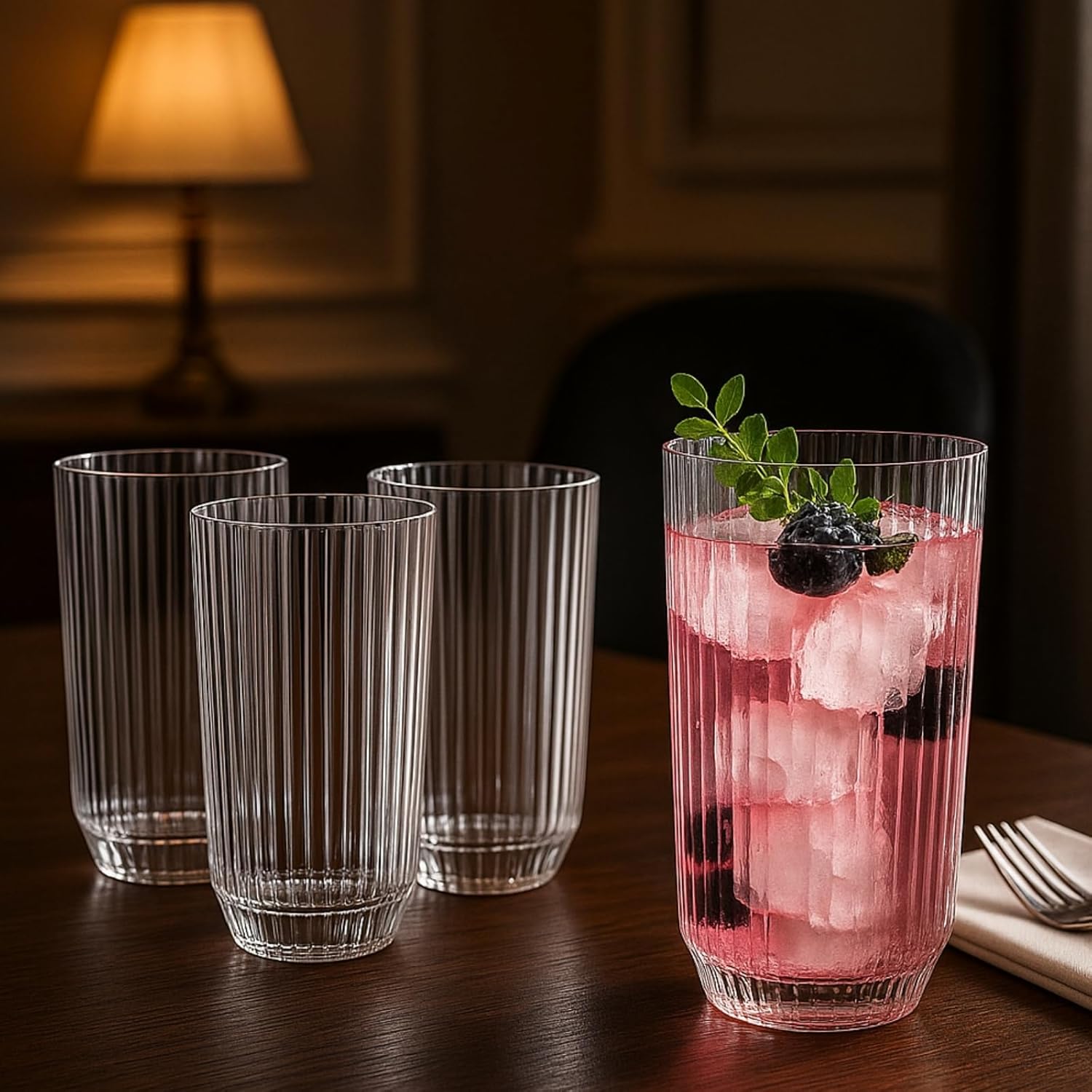 TEEK - Khen Shatterproof Ribbed - Set of 4 Clear 12oz Tritan Tumblers HOME DECOR TEEK KS