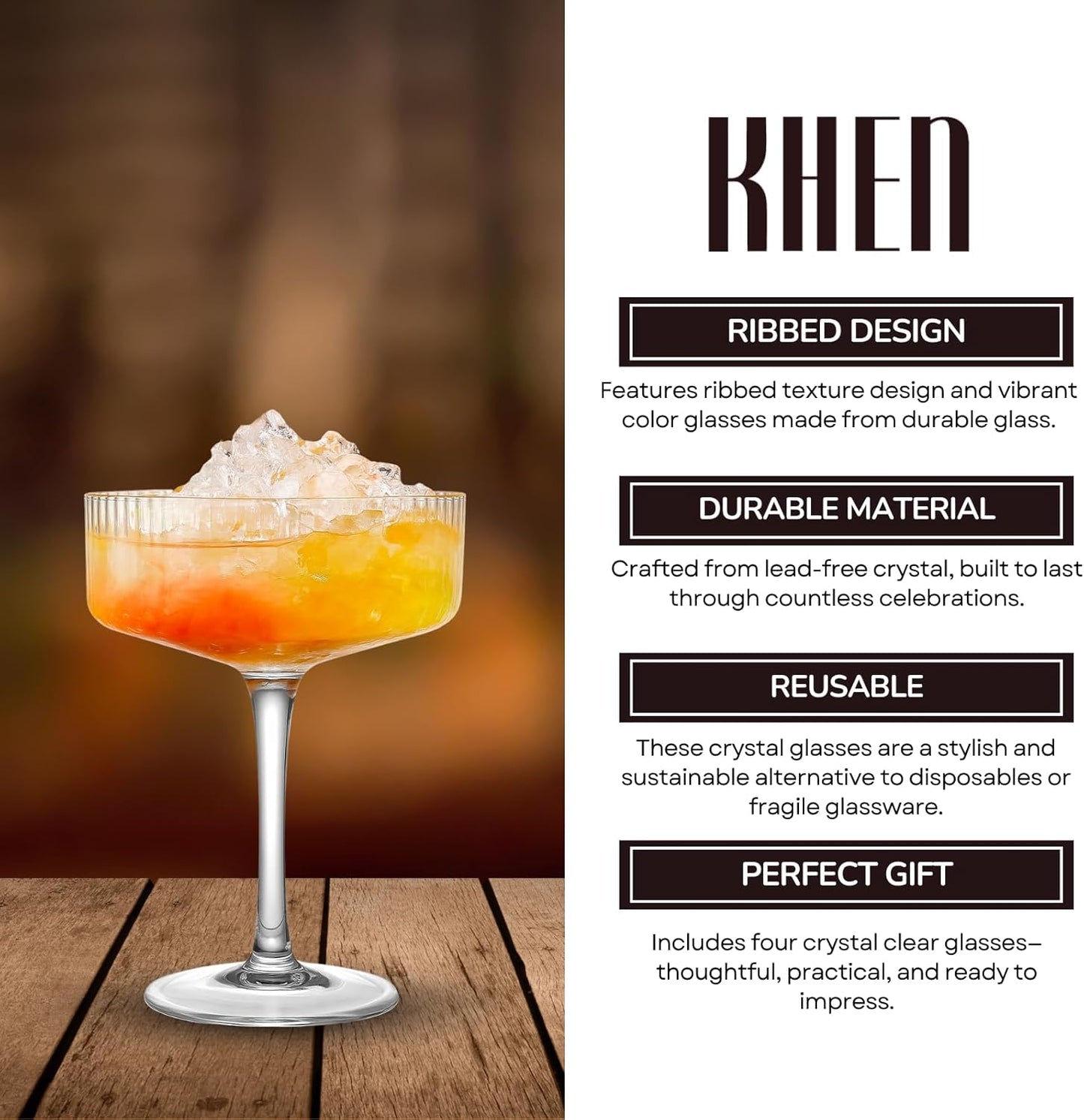 TEEK - Ribbed Cocktail Glasses Set – 10oz Clear HOME DECOR TEEK KS