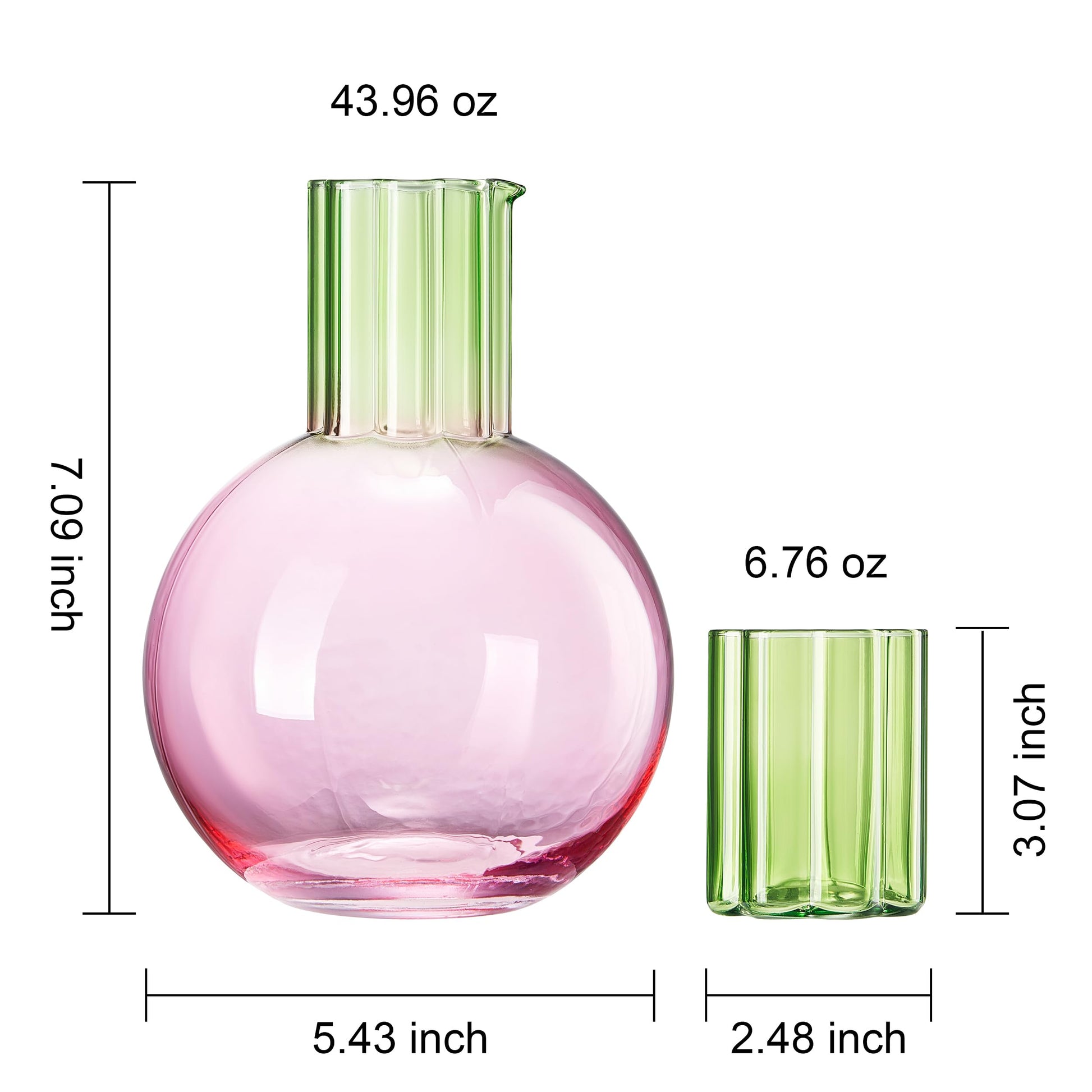 TEEK - Colorful Carafe & Ribbed Flower Cup Set | 44oz Glasses HOME DECOR TEEK KS