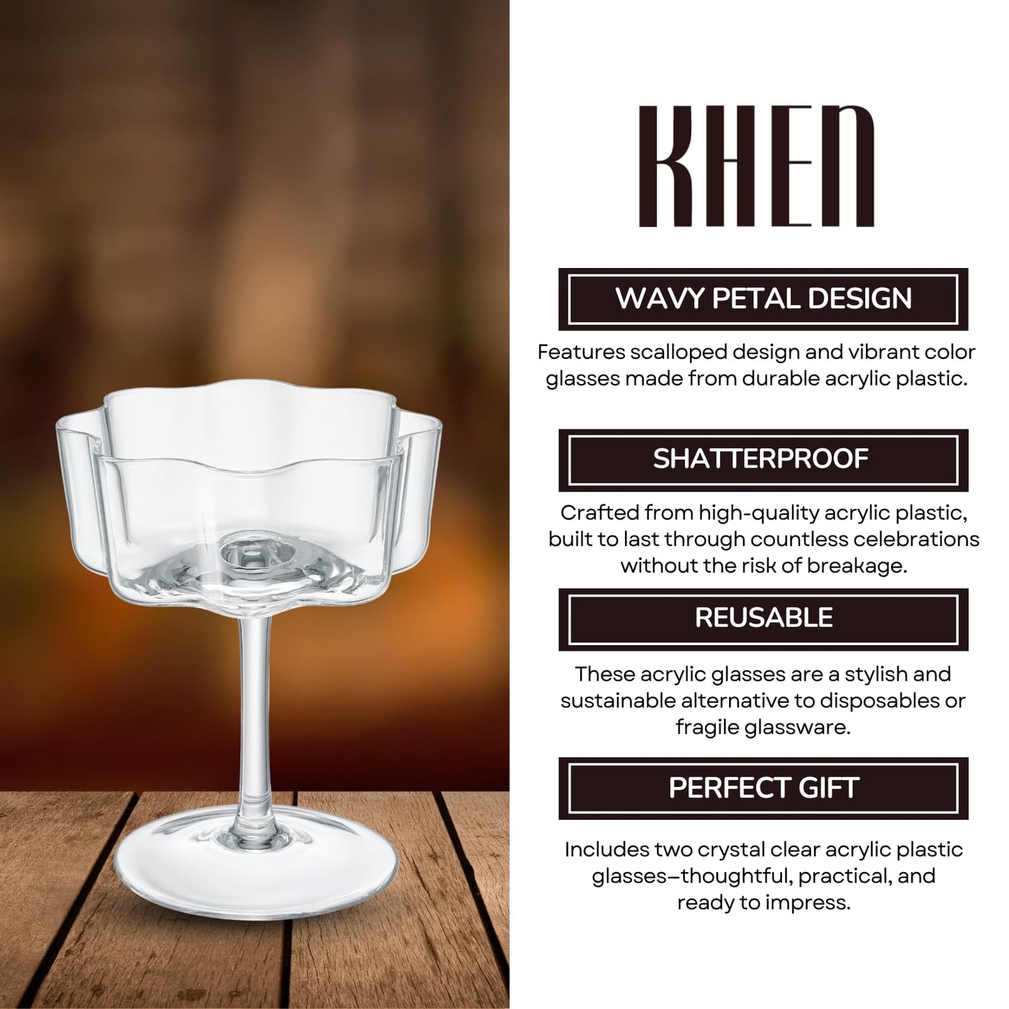 TEEK - Flower Wave Coupe Cocktail Colored Glasses Set | Clear HOME DECOR TEEK KS