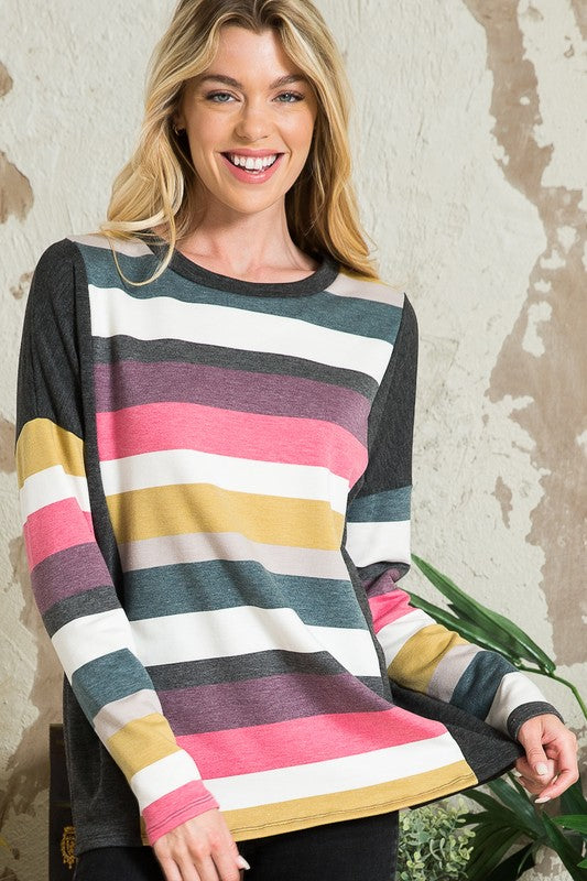 TEEK - MULTISTRIPE BOXY TOP TOPS TEEK FG Wine S 