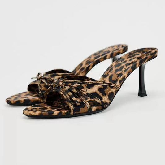 Bow Leopard Kitten Heel Sandals  Trendsi Leopard 35(US4) 