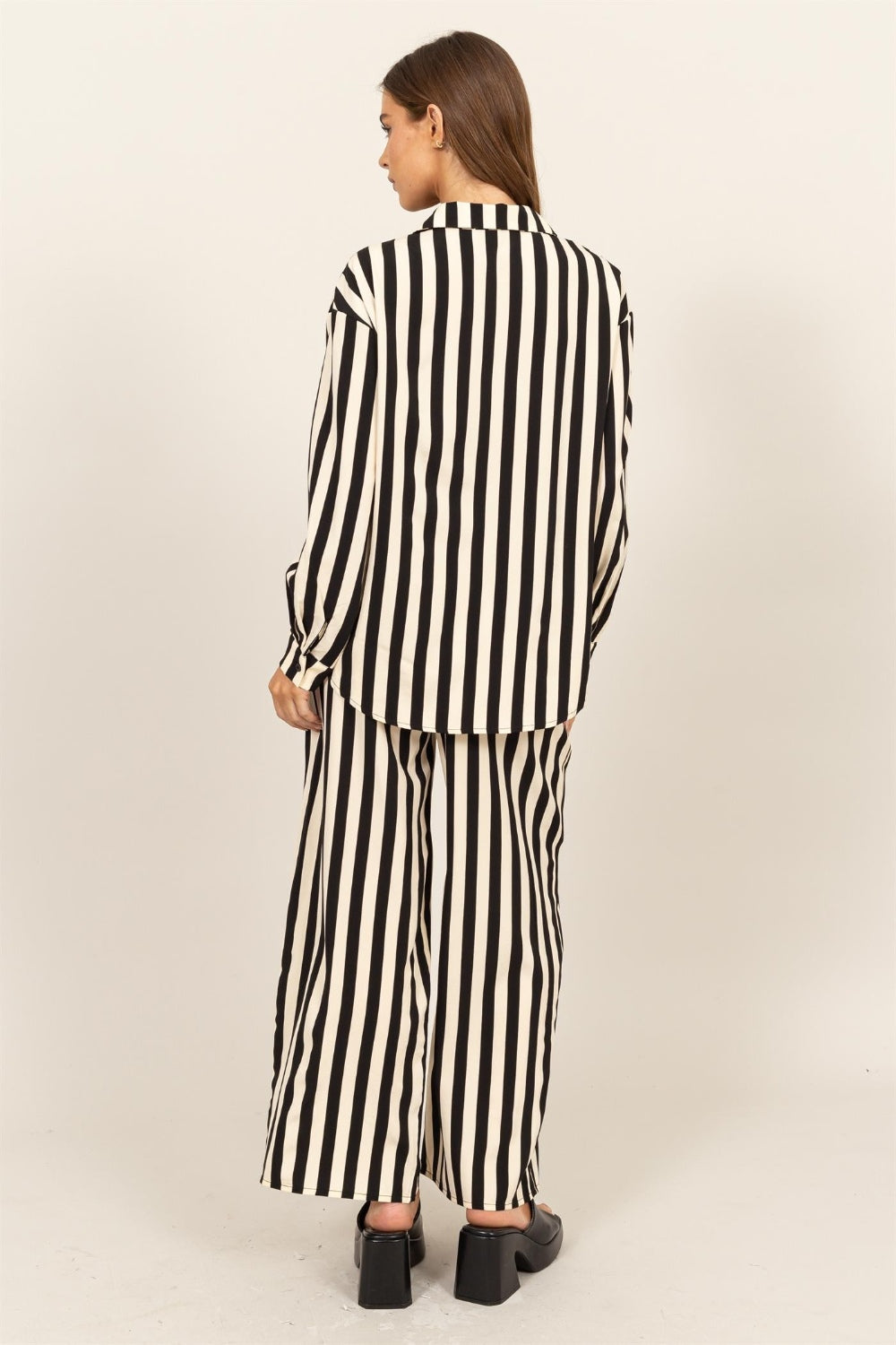 TEEK - Black Striped Button Up Shirt and Pants Set SET TEEK Trend   