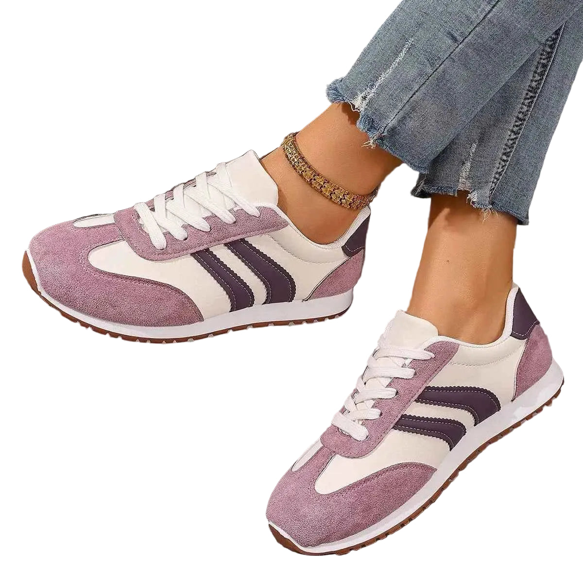 TEEK - Striped Lace-Up Casual Sneakers SHOES TEEK Trend Pink Purple 6