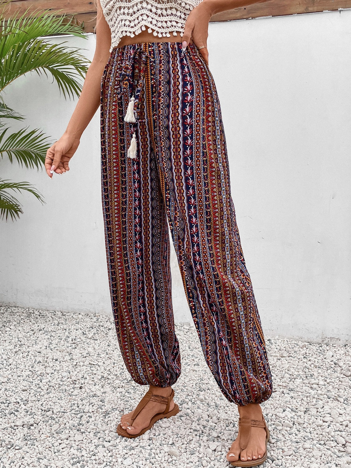 TEEK - Brown Tassel Printed High Waist Pants PANTS TEEK Trend   