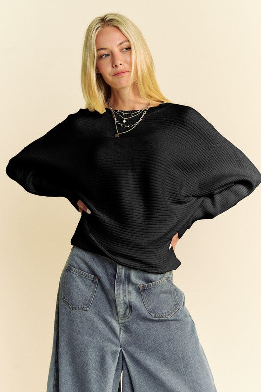 TEEK - Black Round Neck Batwing Sleeve Sweater SWEATER TEEK Trend