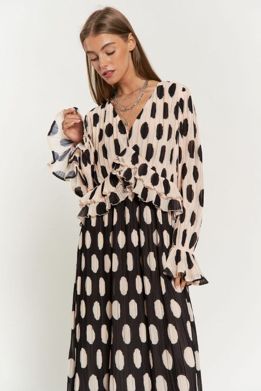 TEEK - Polka Dot Ruffled Pleated Maxi Dress DRESS TEEK FG   