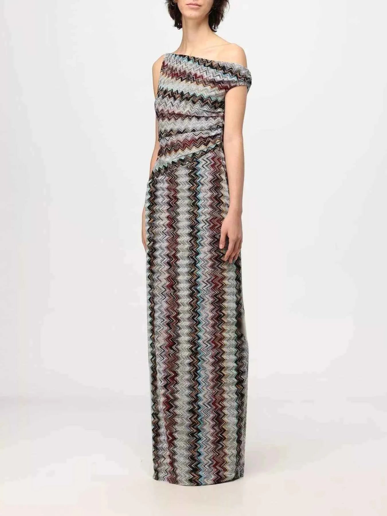 TEEK - One-Shoulder Zigzag Knit Maxi Dress DRESS TEEK Trend