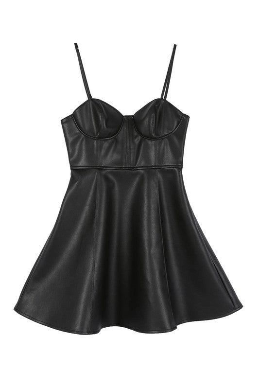 TEEK - Black Vegan Leather Bustier Dress DRESS TEEK FG   