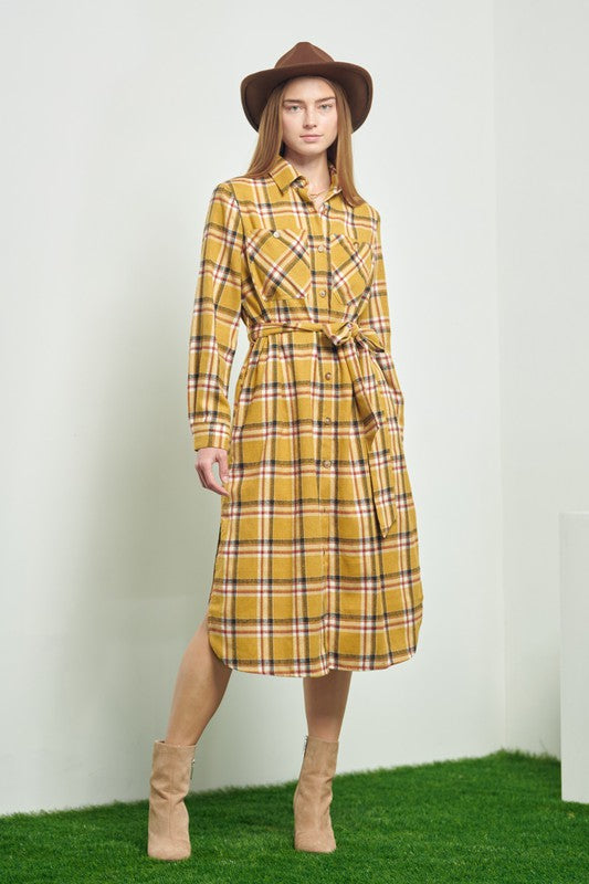 TEEK - PLAID PRINT COLLAR LONG SHIRT DRESS DRESS TEEK FG   