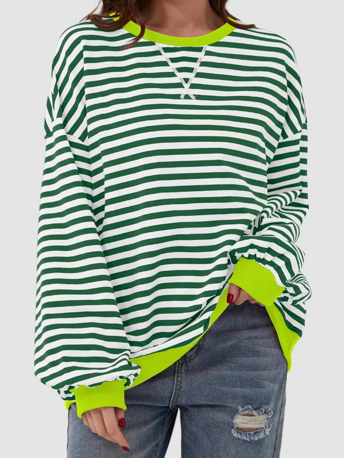 TEEK - Striped Round Neck Long Sleeve Shirt TOPS TEEK Trend   