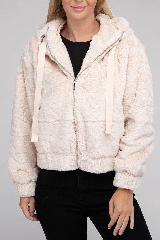 TEEK - Fluffy Zip-Up Teddy Hoodie JACKET TEEK FG Taupe M 