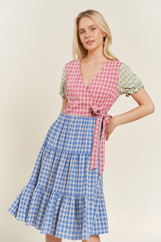 TEEK - PLUS SIZE MULTICOLOR BLOCK GINGHAM DRESS DRESS TEEK FG   