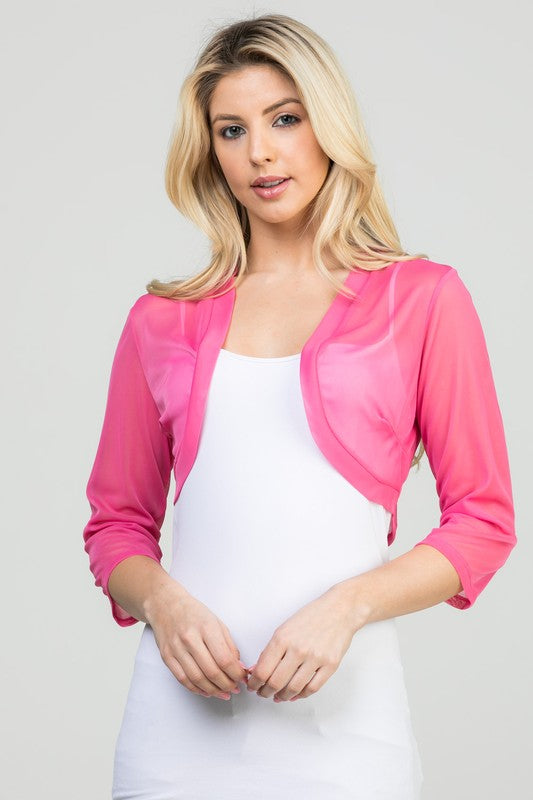 TEEK - 3/4 Sleeve Sheer Chiffon Open Front Bolero TOPS TEEK FG Pink S